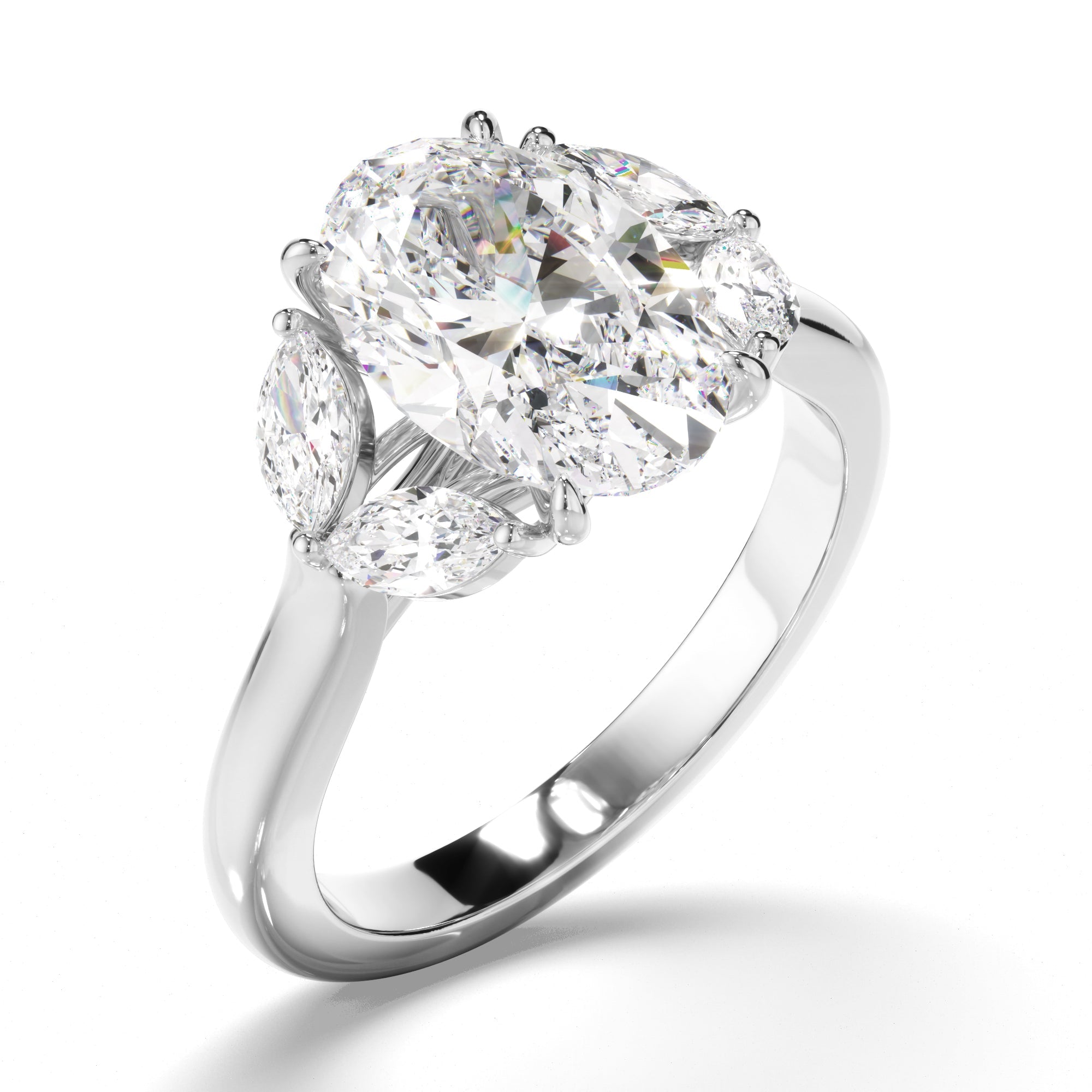 Oval Cut Diamond Engagement Ring with Marquise Sides