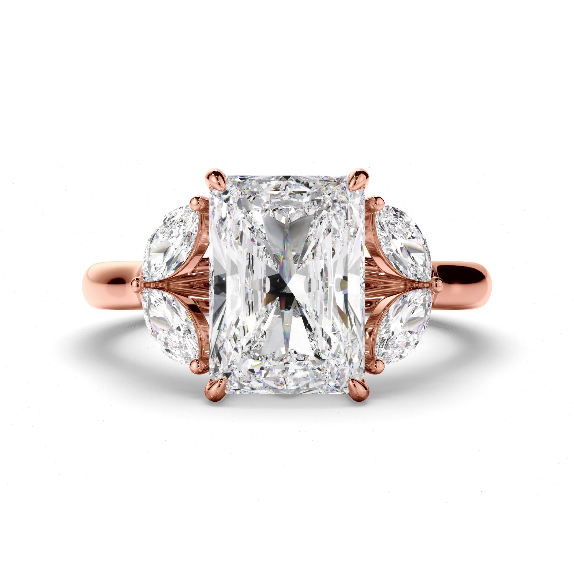 Radiant Cut Diamond Engagement Ring with Marquise Sides