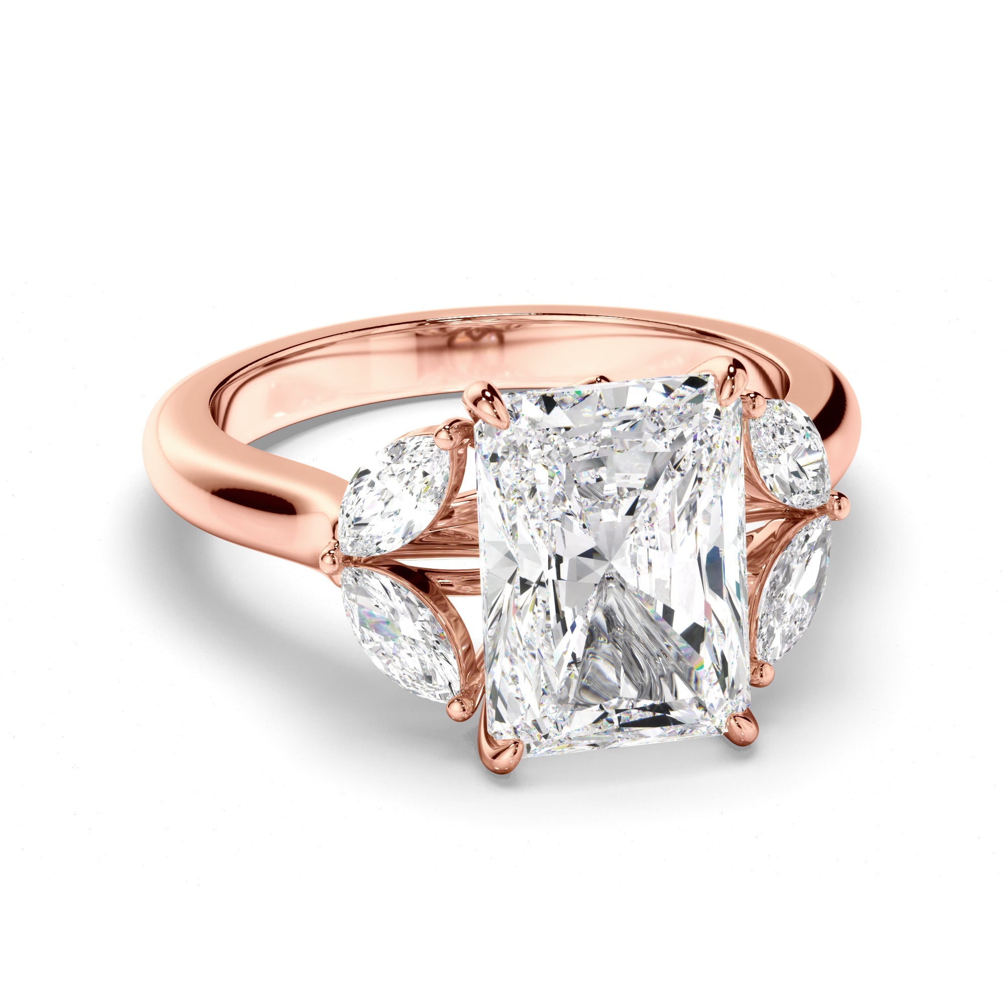 Radiant Cut Diamond Engagement Ring with Marquise Sides