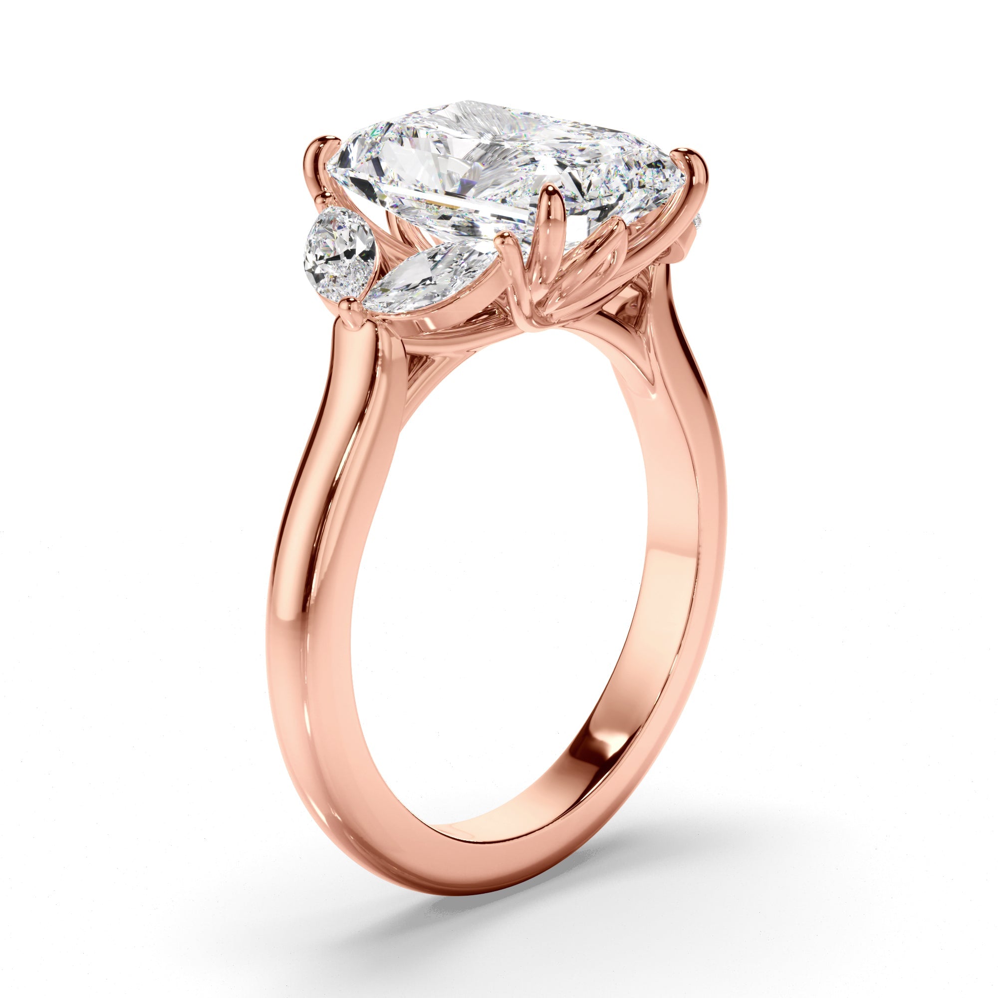 Radiant Cut Diamond Engagement Ring with Marquise Sides