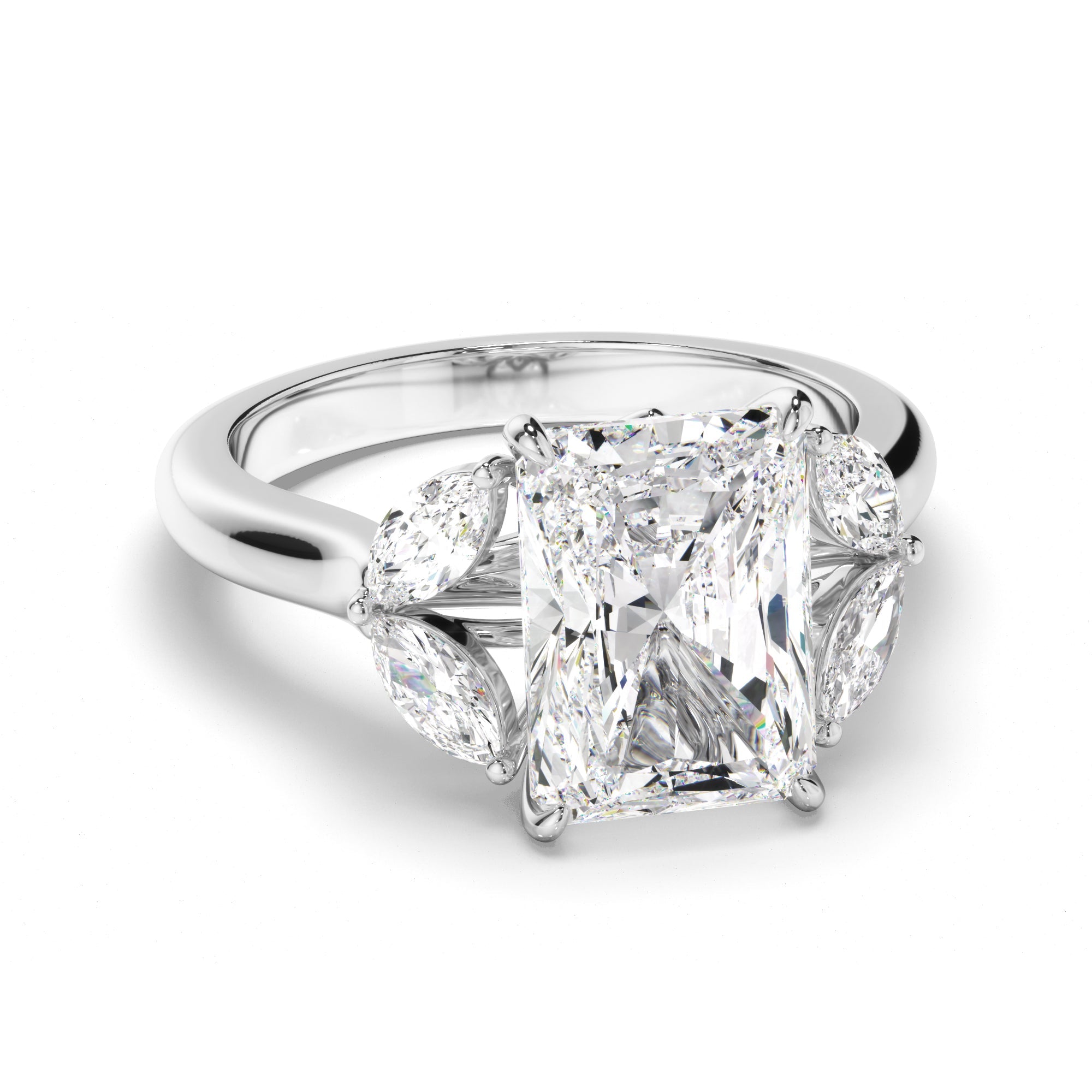 Radiant Cut Diamond Engagement Ring with Marquise Sides