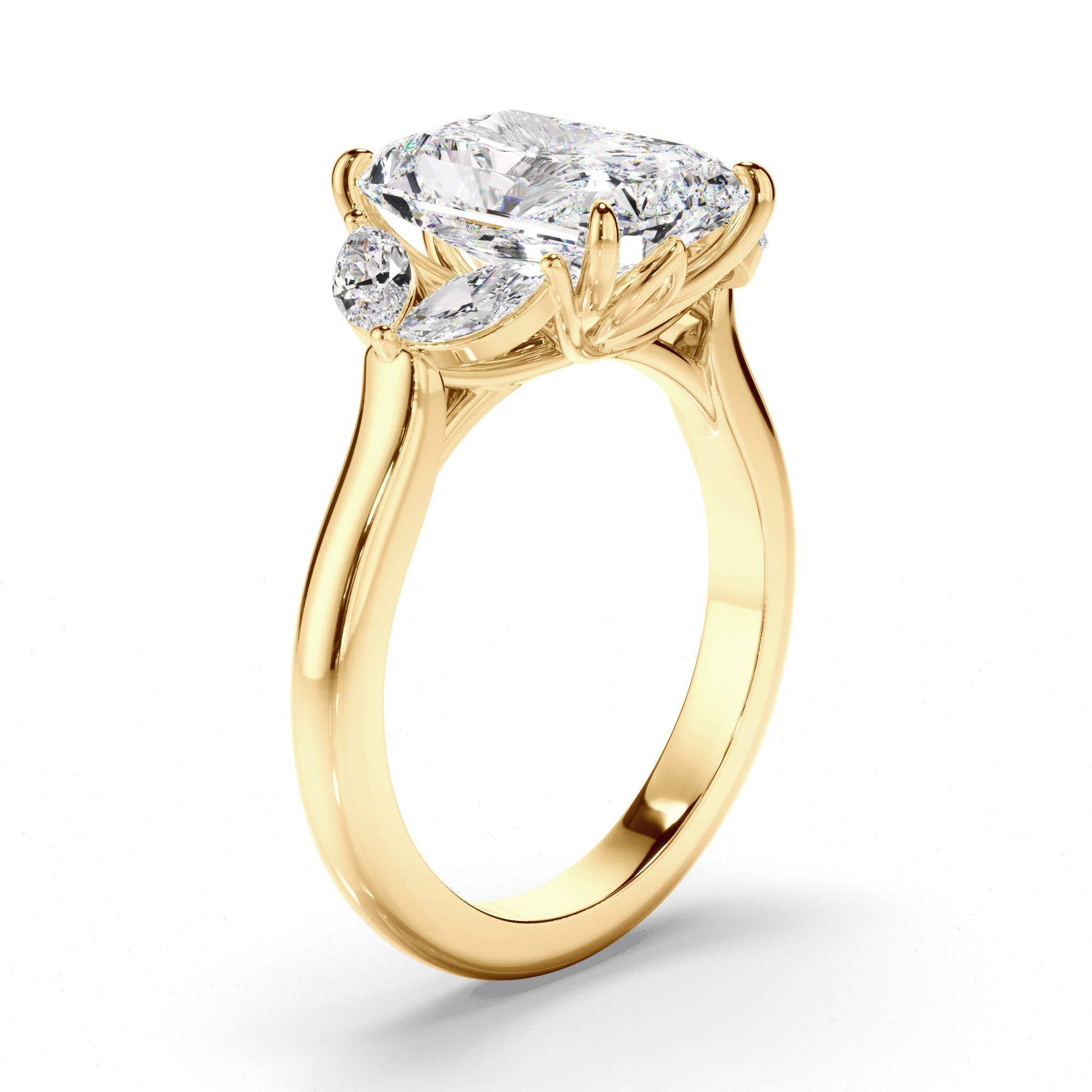 Radiant Cut Diamond Engagement Ring with Marquise Sides