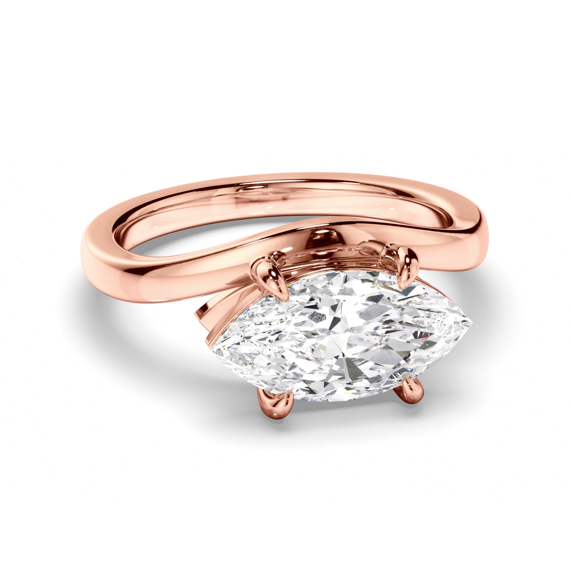 Marquise Cut Diamond Wave Set Engagement Ring