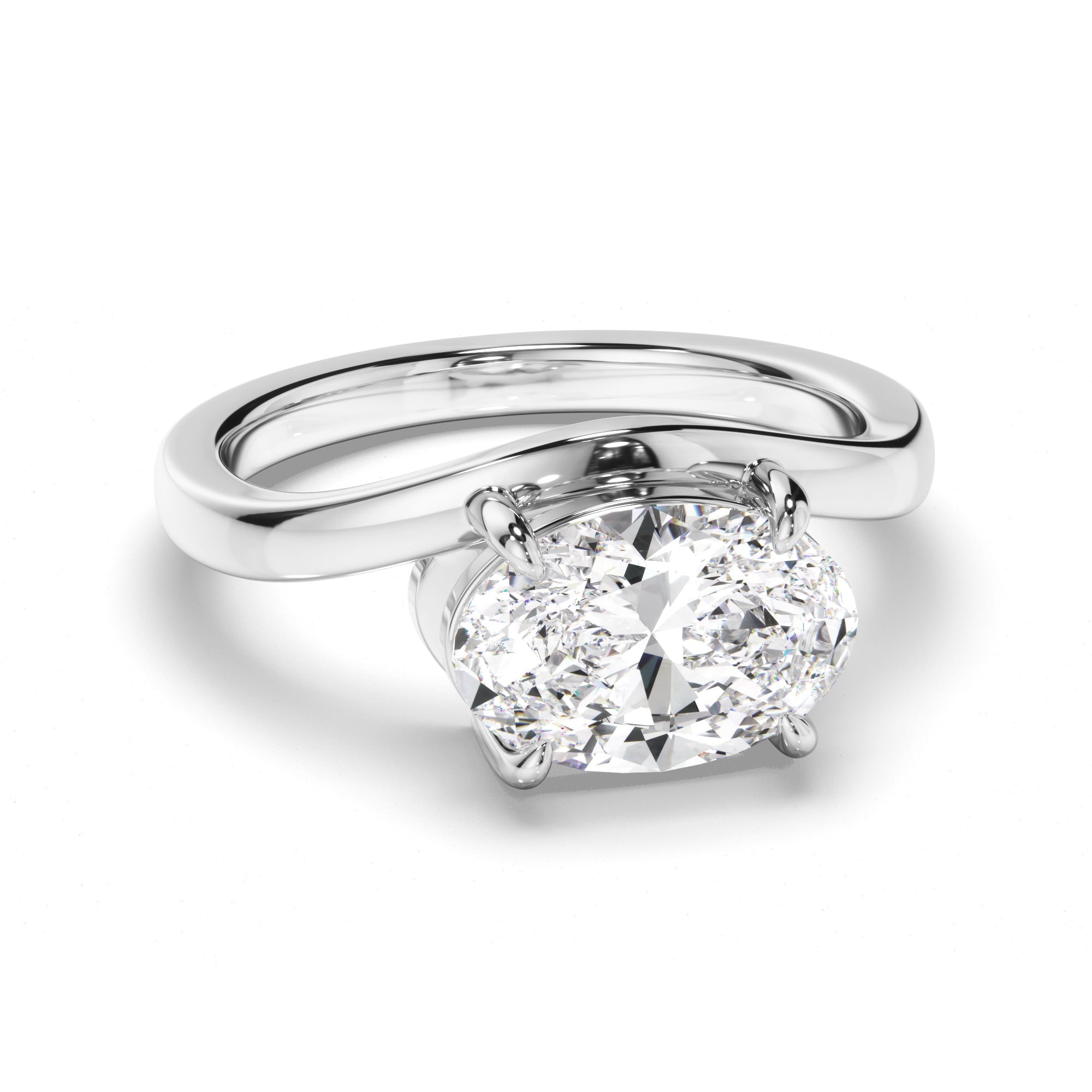 Oval Cut Diamond Wave Set Engagement Ring