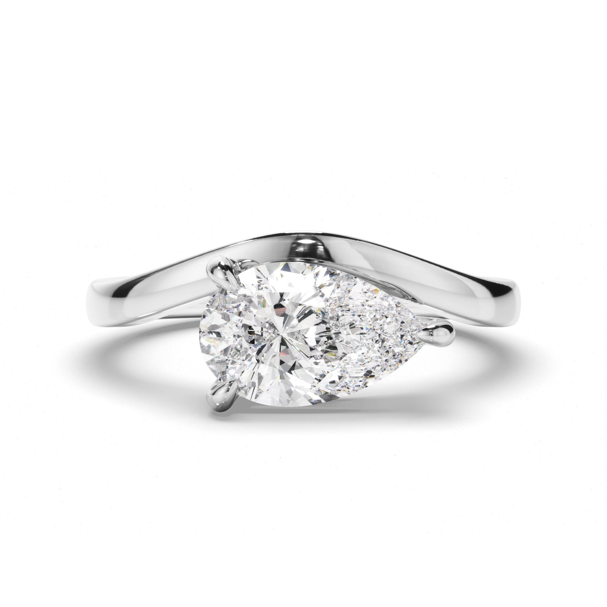 Pear Cut Diamond Wave Set Engagement Ring