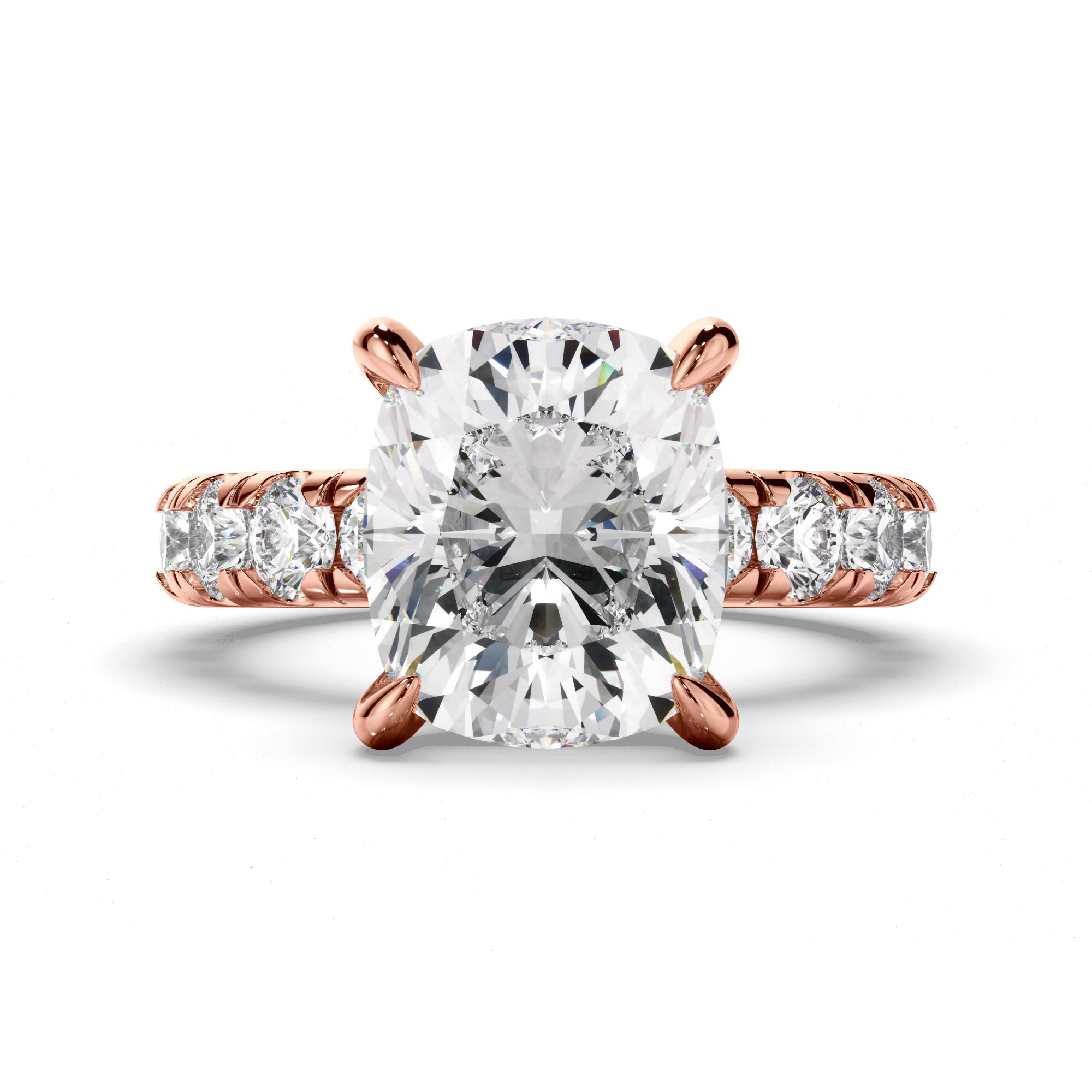 Cushion Cut Diamond Engagement Ring with Diamond Sides