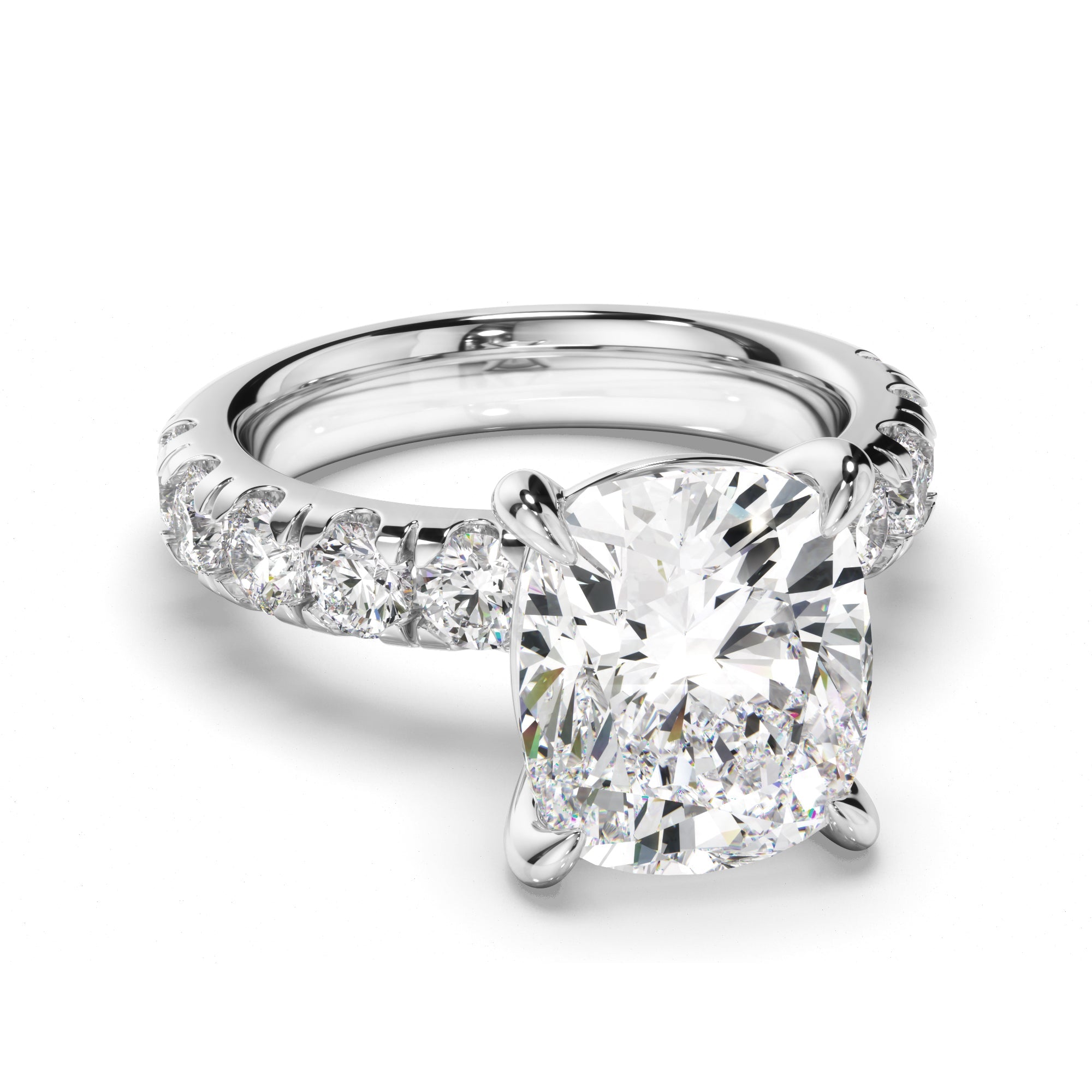 Cushion Cut Diamond Engagement Ring with Diamond Sides