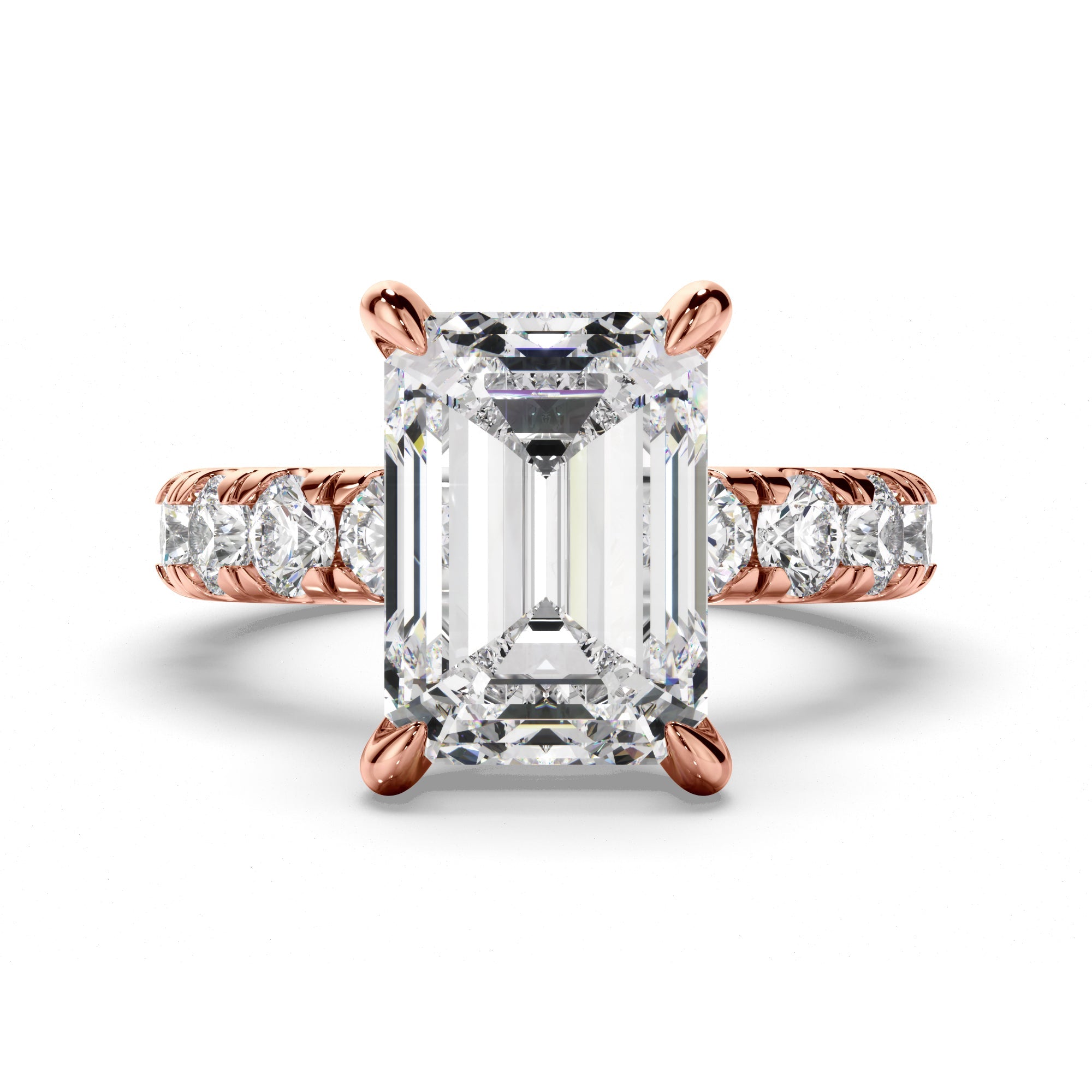Emerald Cut Diamond Engagement Ring with Diamond Sides