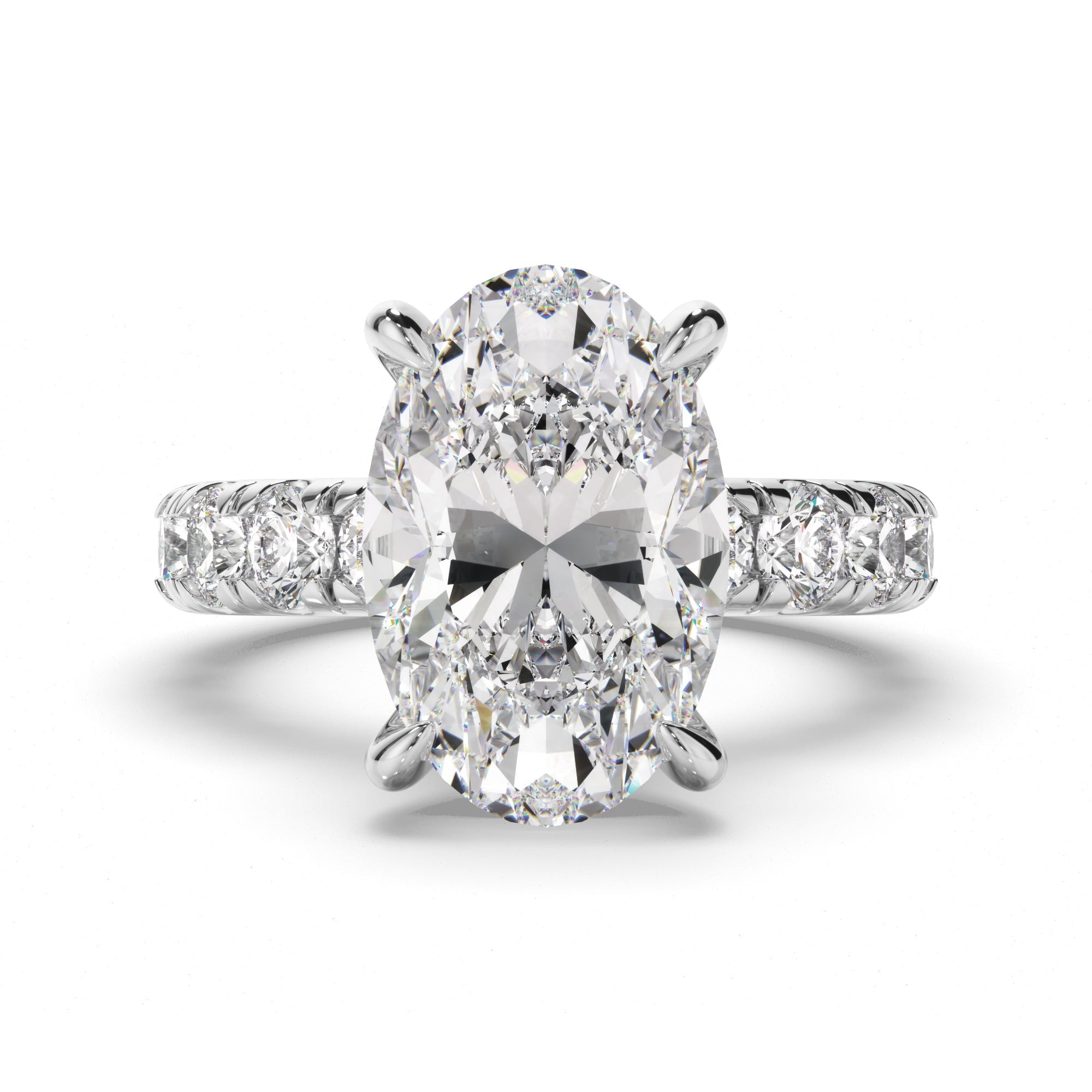 Oval Cut Diamond Engagement Ring with Diamond Sides
