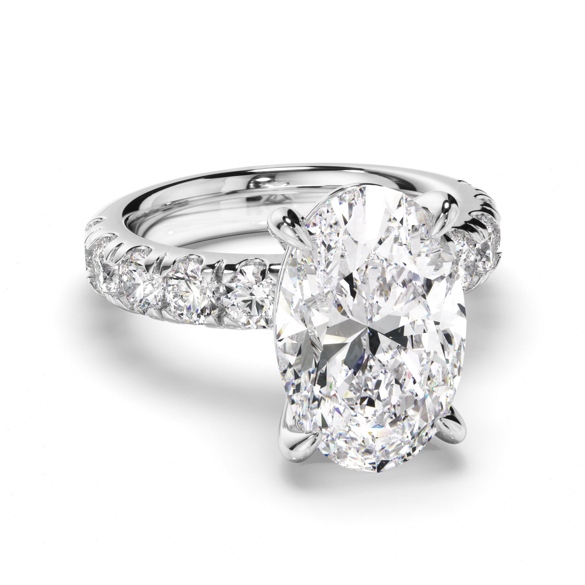 Oval Cut Diamond Engagement Ring with Diamond Sides