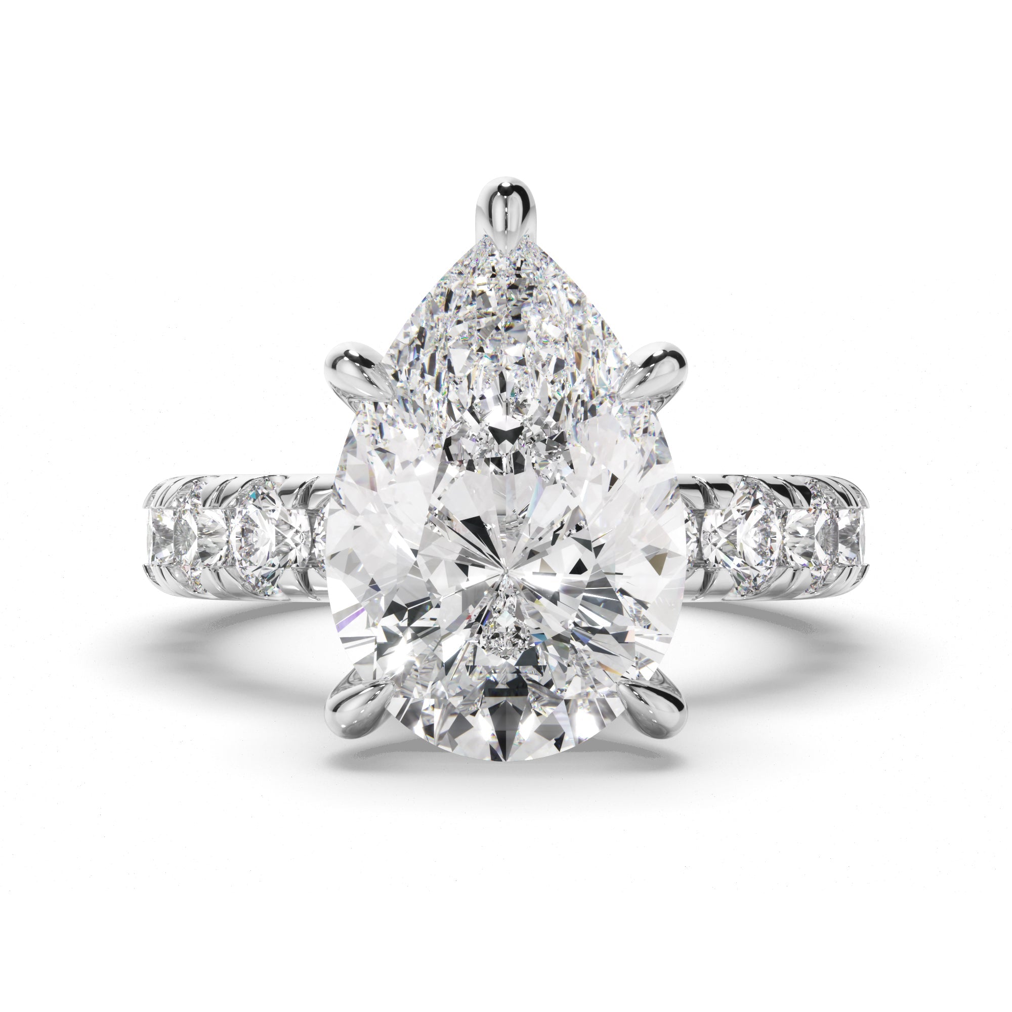 Pear Cut Diamond Engagement Ring with Diamond Sides