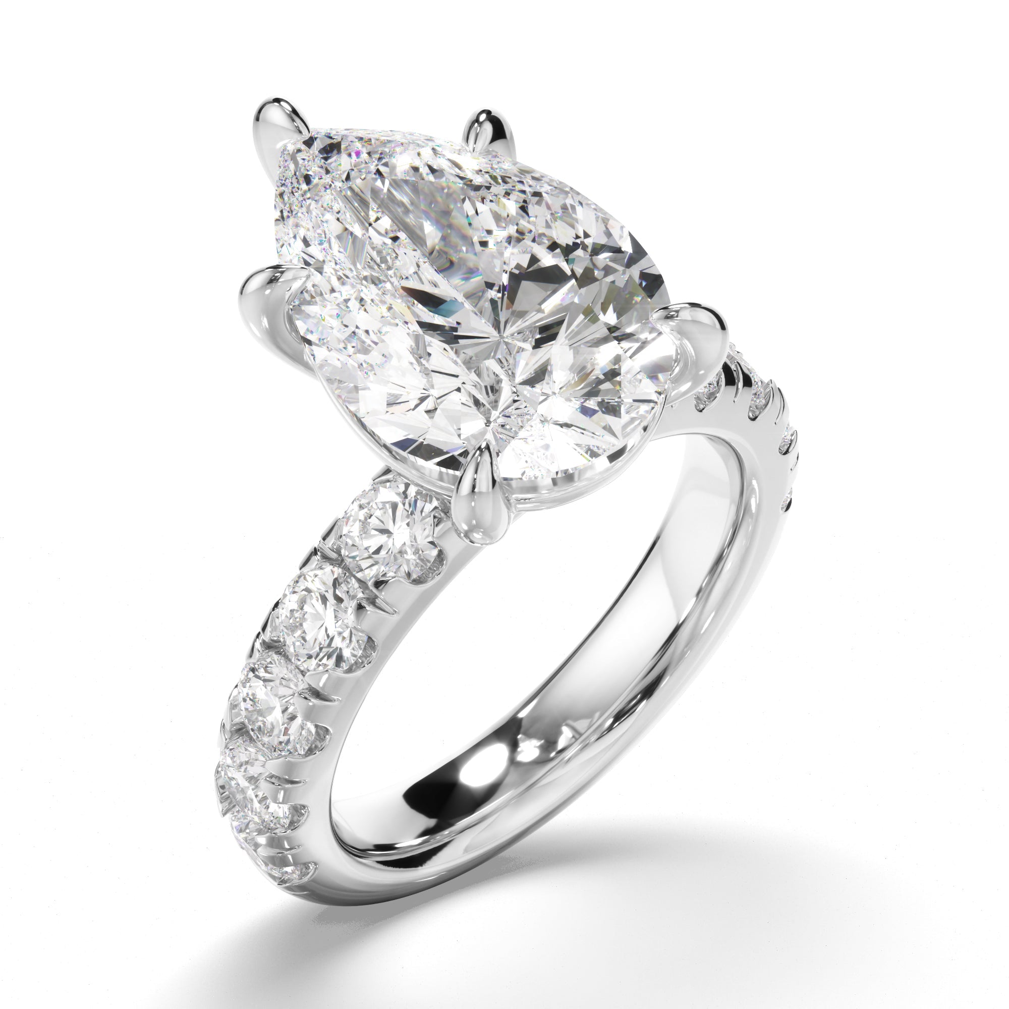 Pear Cut Diamond Engagement Ring with Diamond Sides