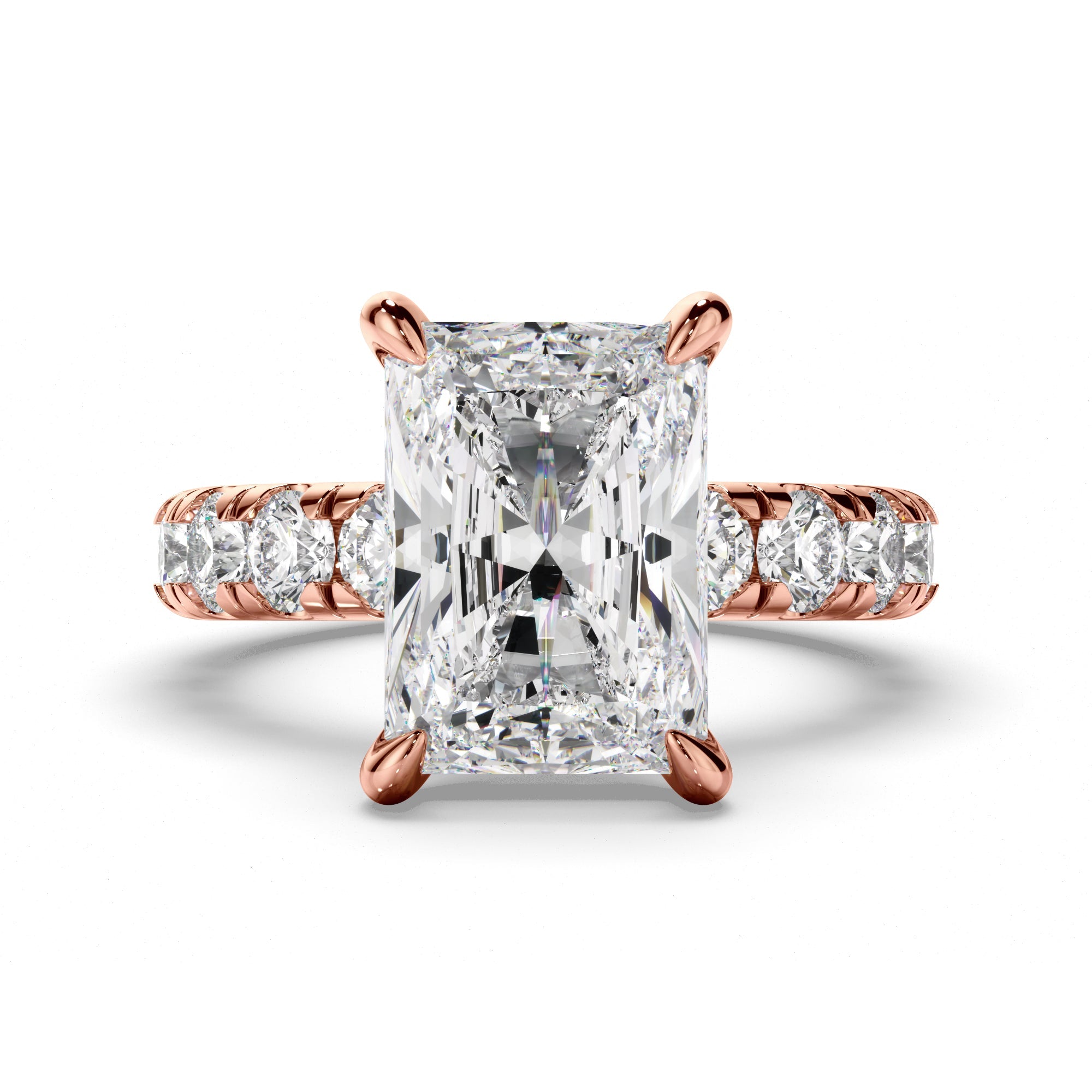 Radiant Cut Diamond Engagement Ring with Diamond Sides