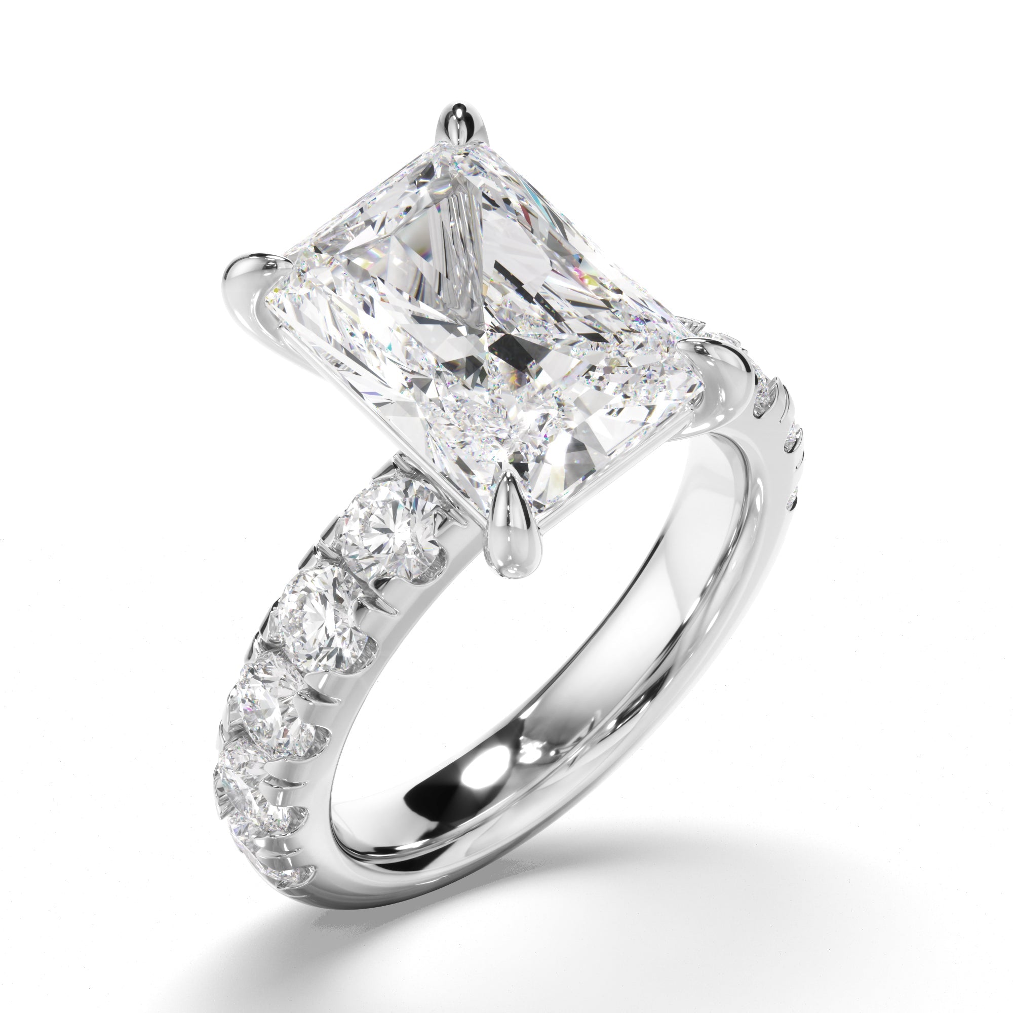 Radiant Cut Diamond Engagement Ring with Diamond Sides