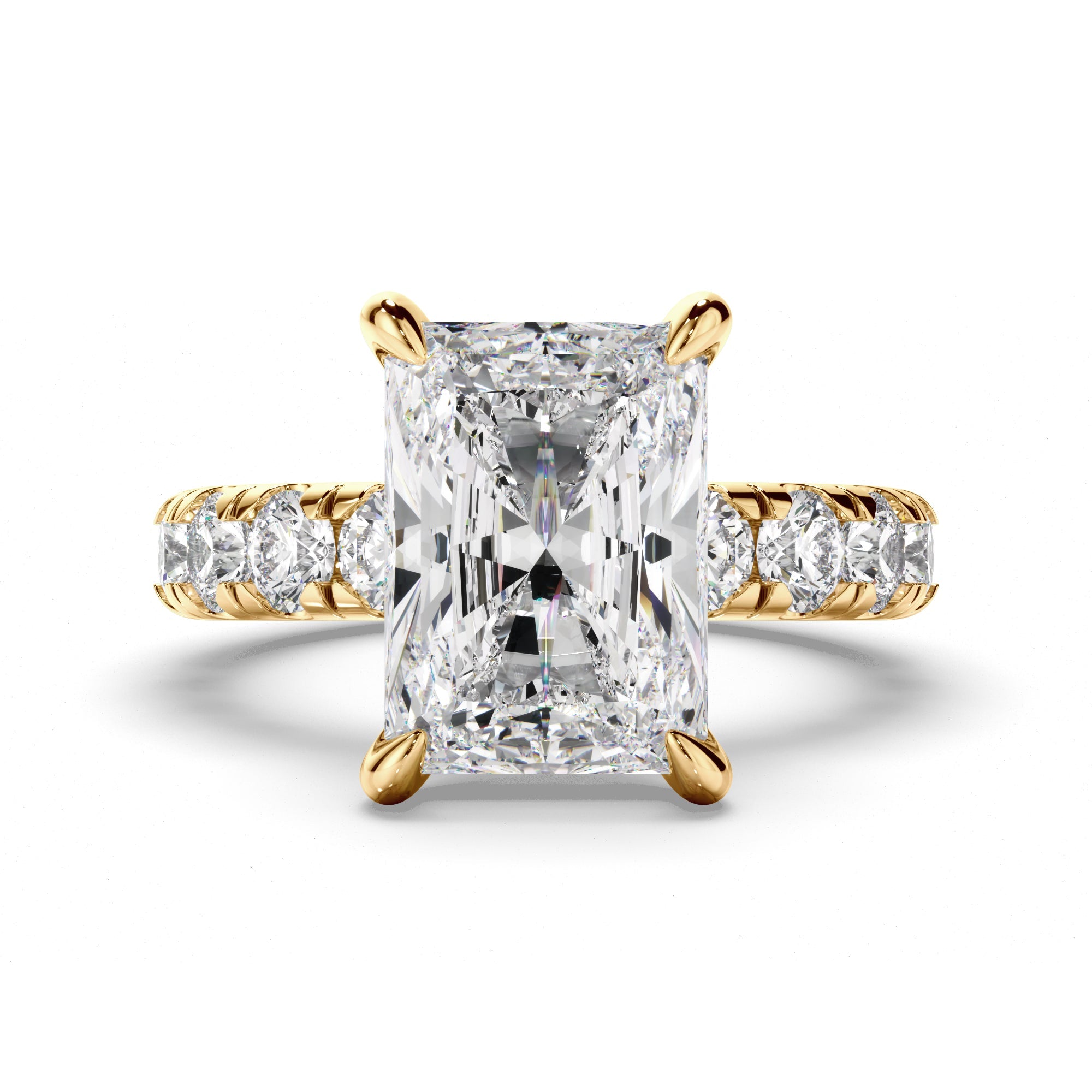 Radiant Cut Diamond Engagement Ring with Diamond Sides