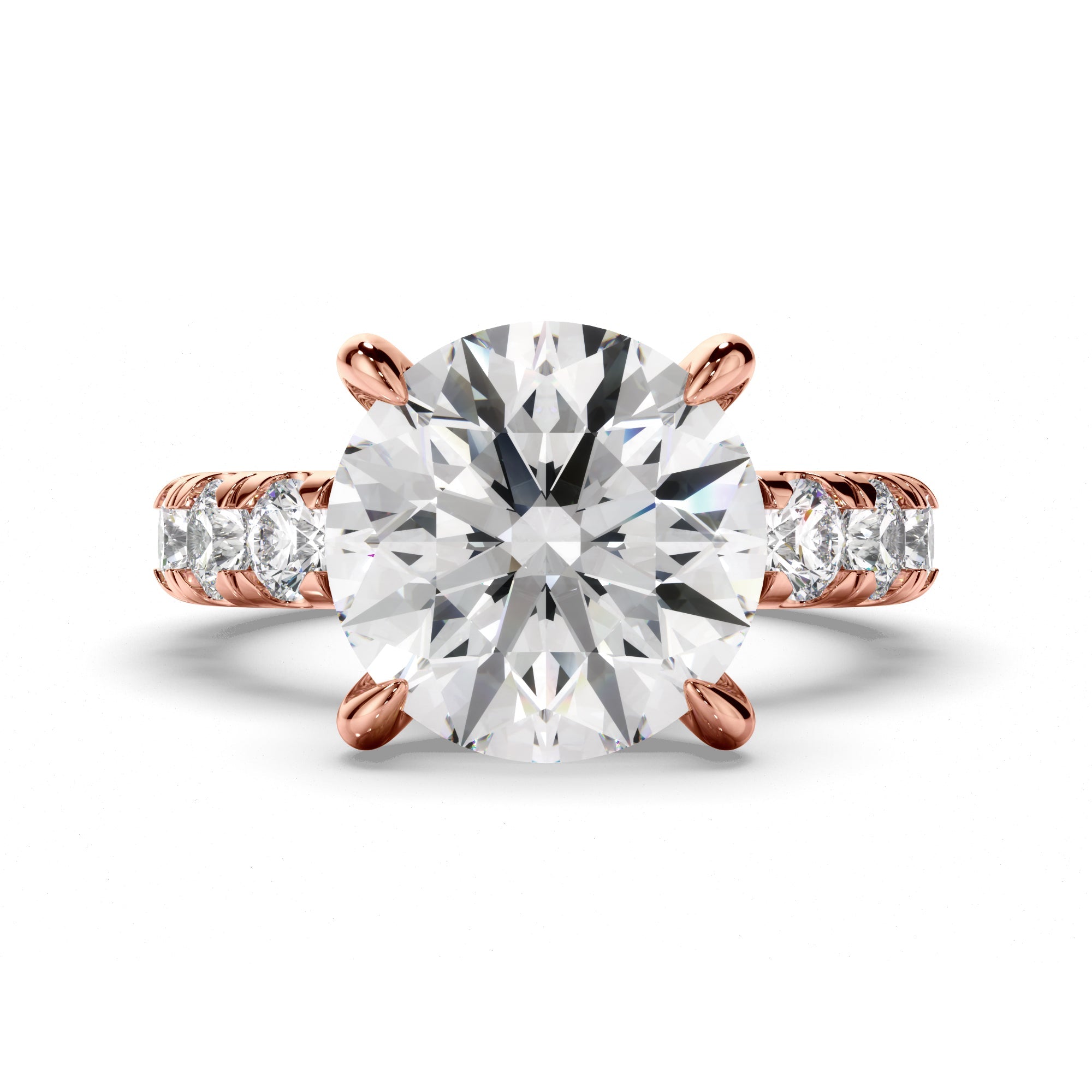 Round Brilliant Cut Diamond Engagement Ring with Diamond Sides