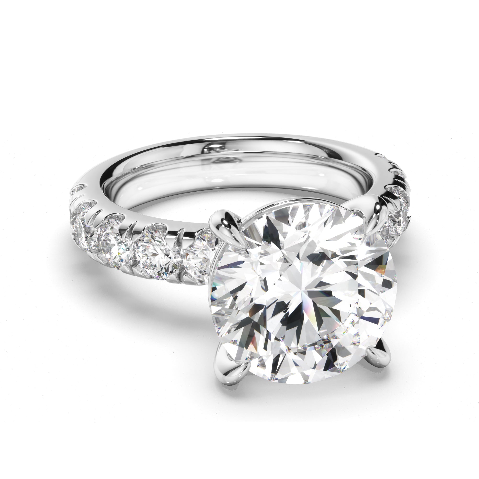 Round Brilliant Cut Diamond Engagement Ring with Diamond Sides