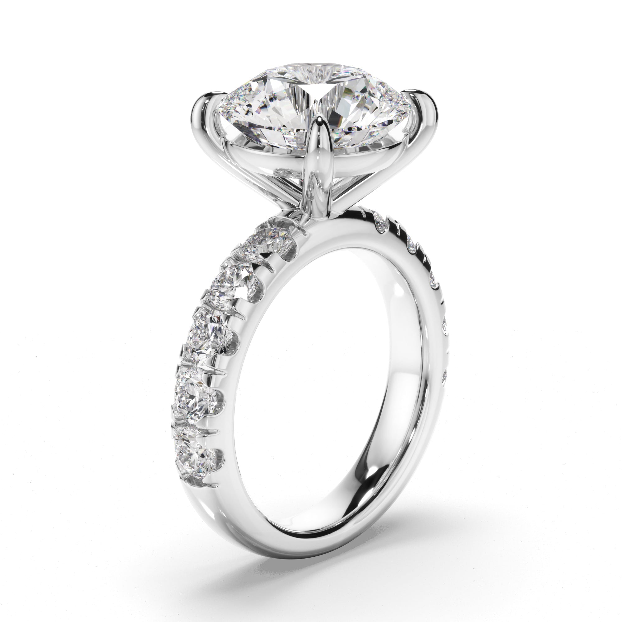 Round Brilliant Cut Diamond Engagement Ring with Diamond Sides