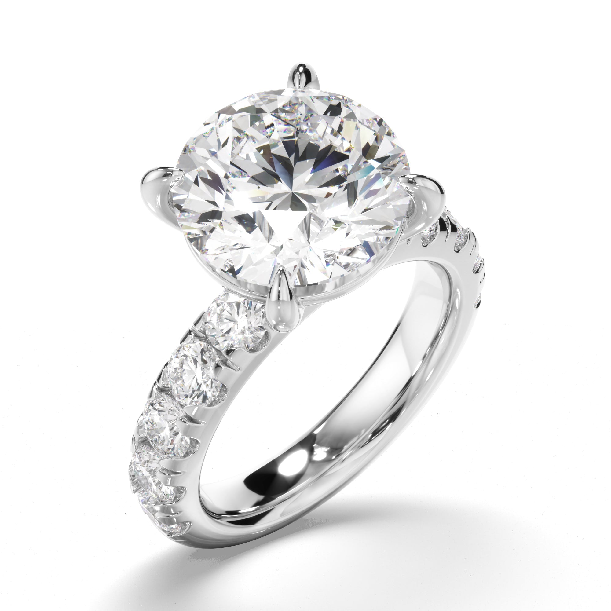 Round Brilliant Cut Diamond Engagement Ring with Diamond Sides