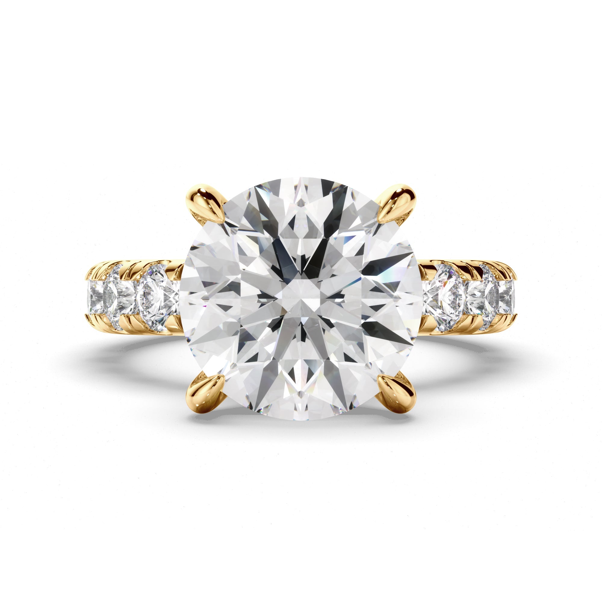 Round Brilliant Cut Diamond Engagement Ring with Diamond Sides
