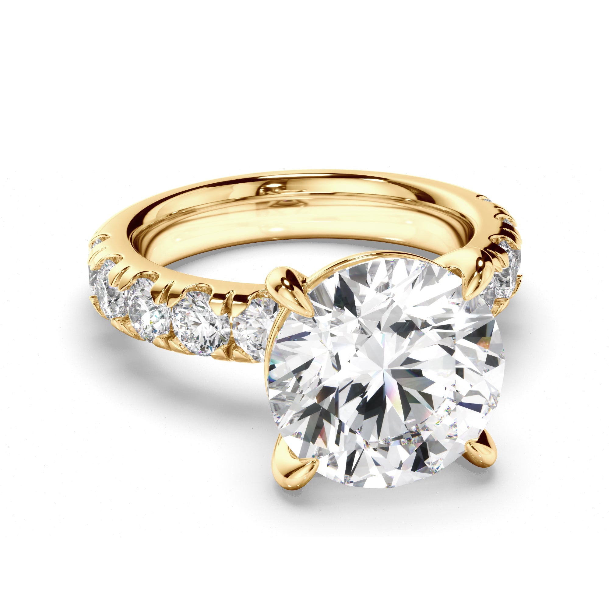 Round Brilliant Cut Diamond Engagement Ring with Diamond Sides