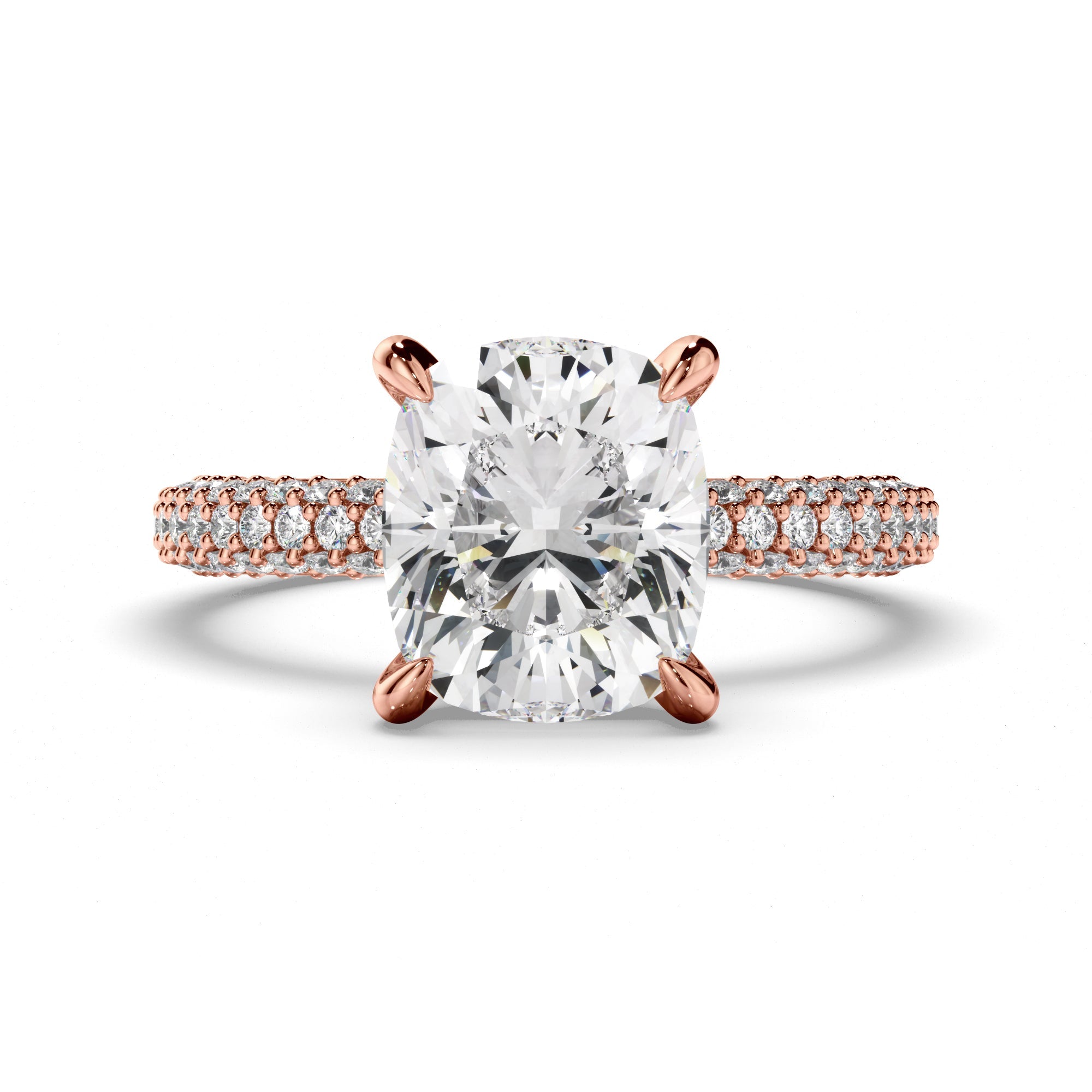 Cushion Cut Diamond Engagement Ring with Diamond Sides