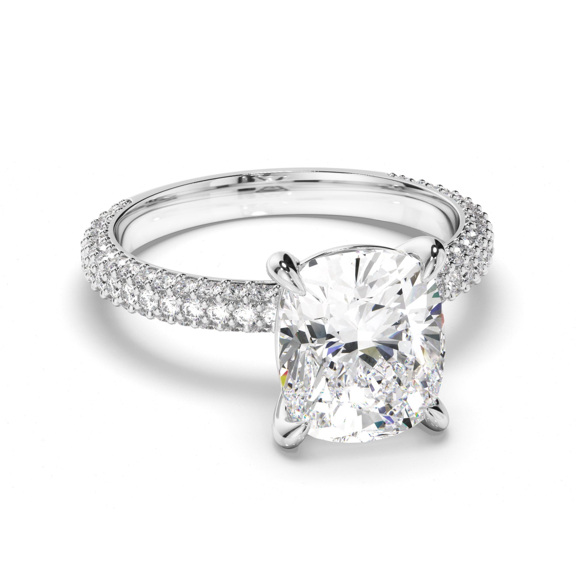 Cushion Cut Diamond Engagement Ring with Diamond Sides