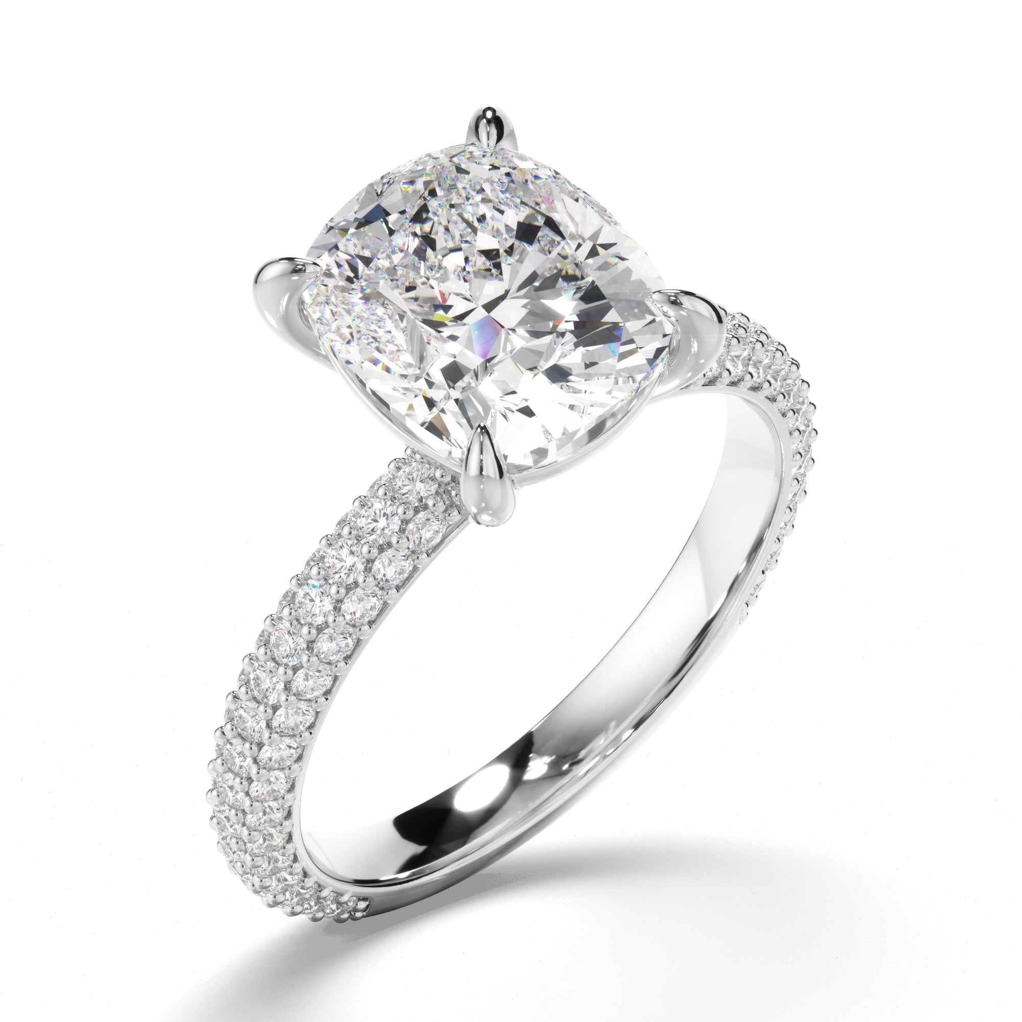 Cushion Cut Diamond Engagement Ring with Diamond Sides