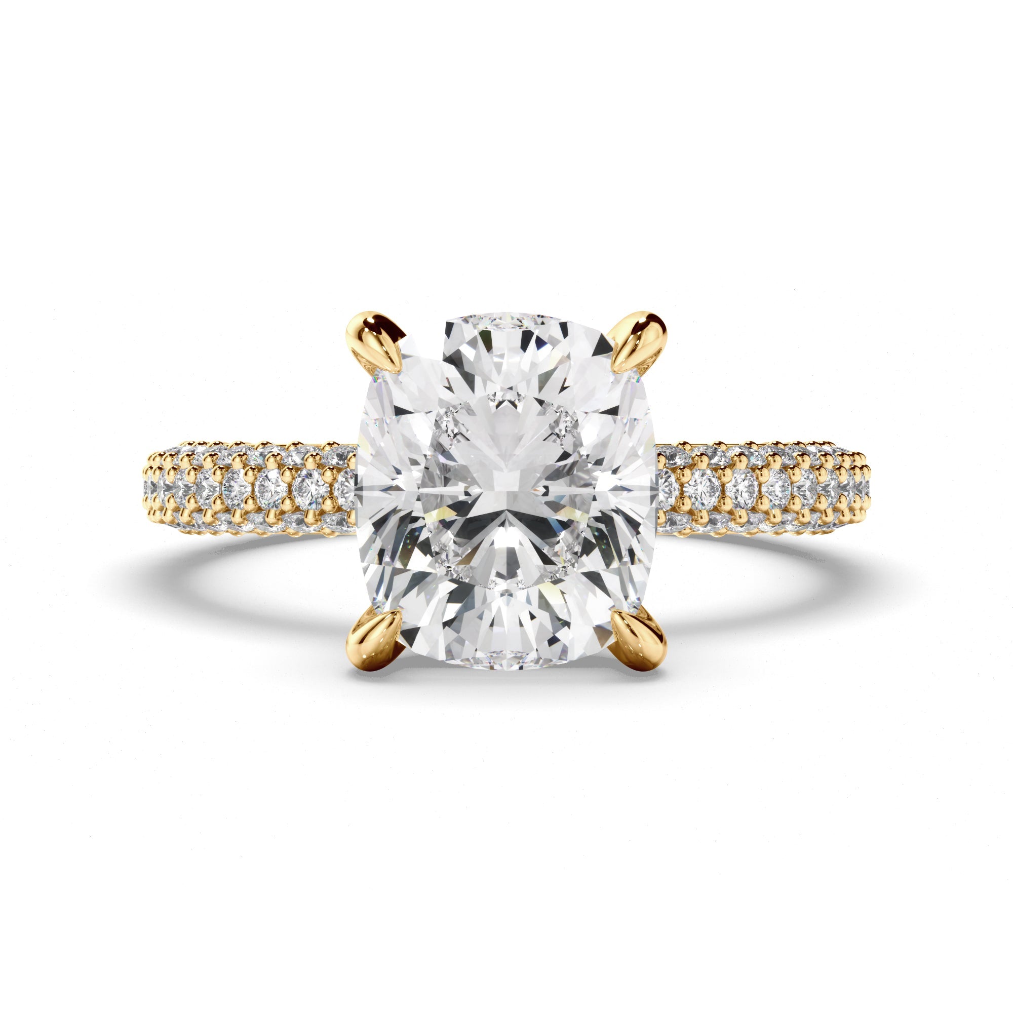 Cushion Cut Diamond Engagement Ring with Diamond Sides
