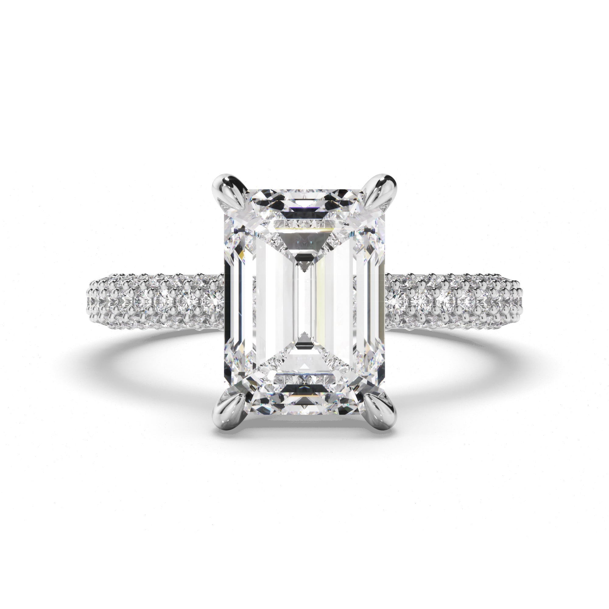 Emerald Cut Diamond Engagement Ring with Diamond Sides