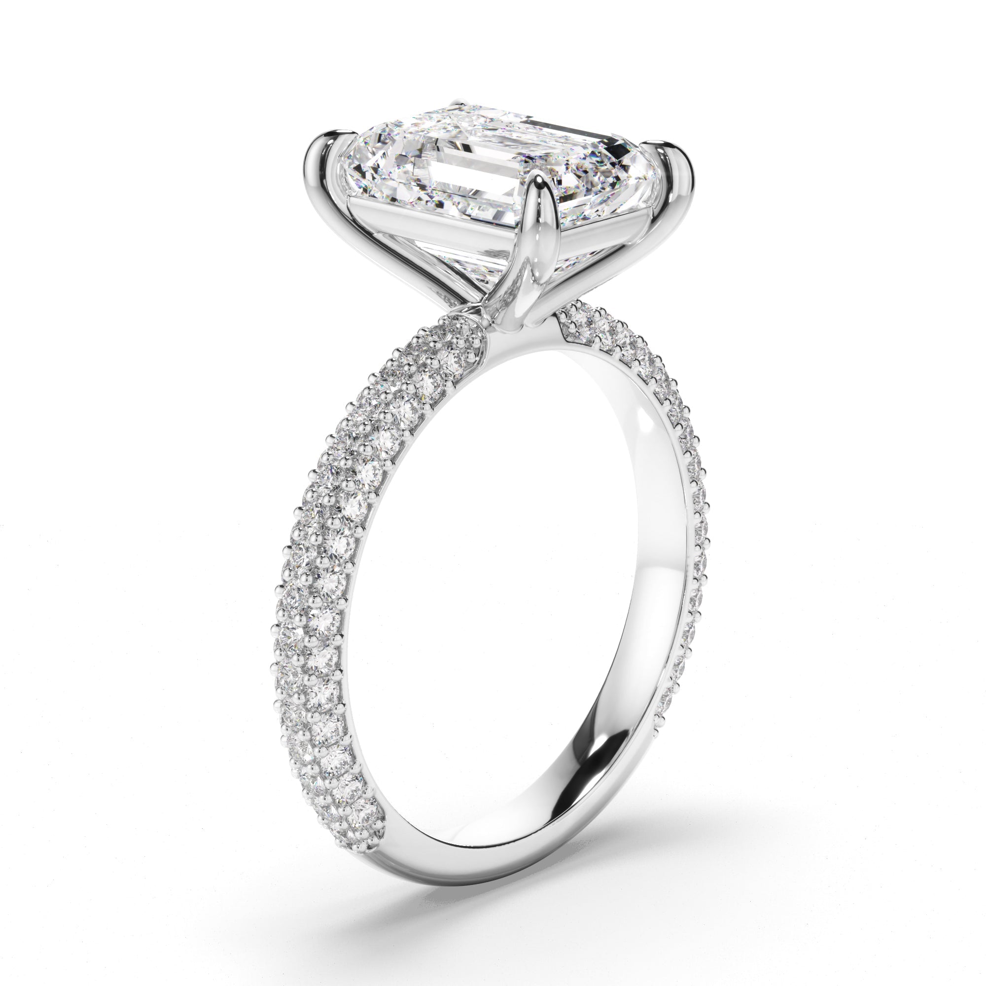 Emerald Cut Diamond Engagement Ring with Diamond Sides