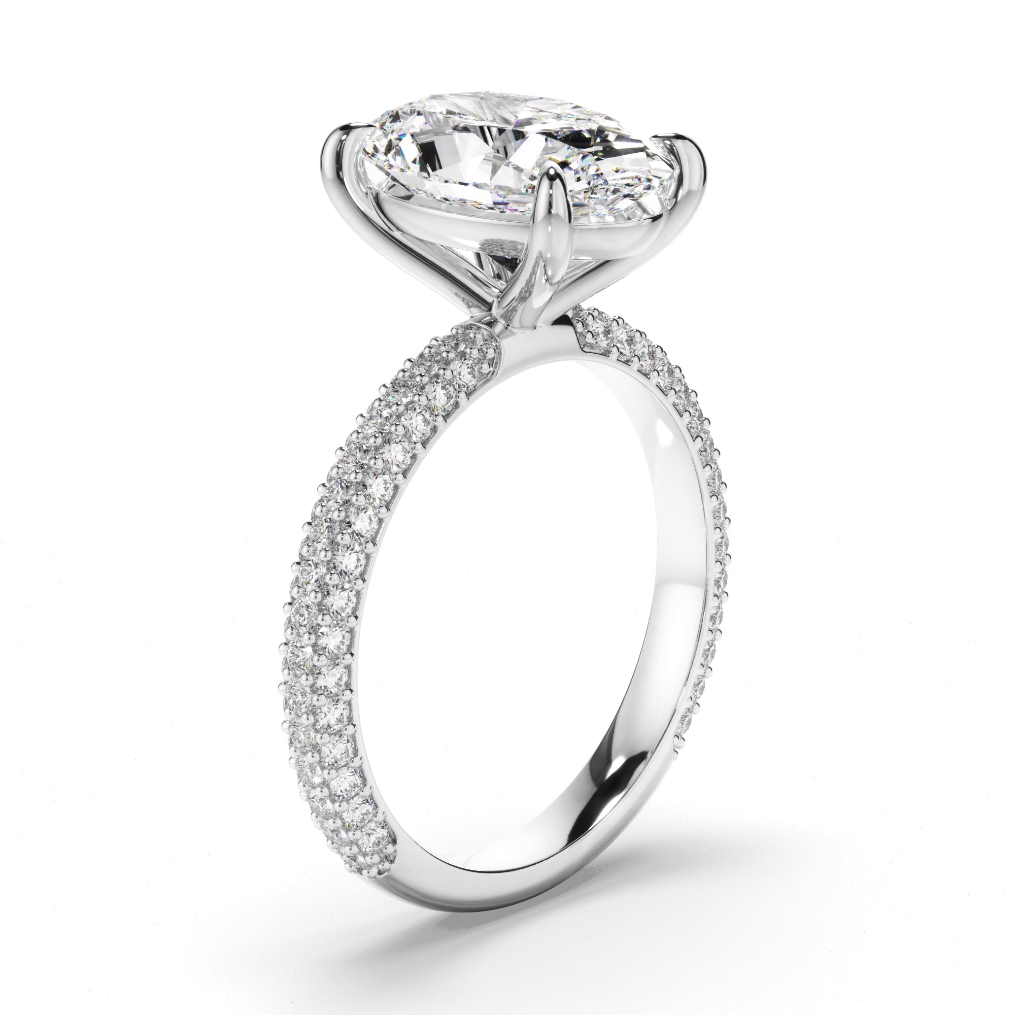 Oval Cut Diamond Engagement Ring with Diamond Sides