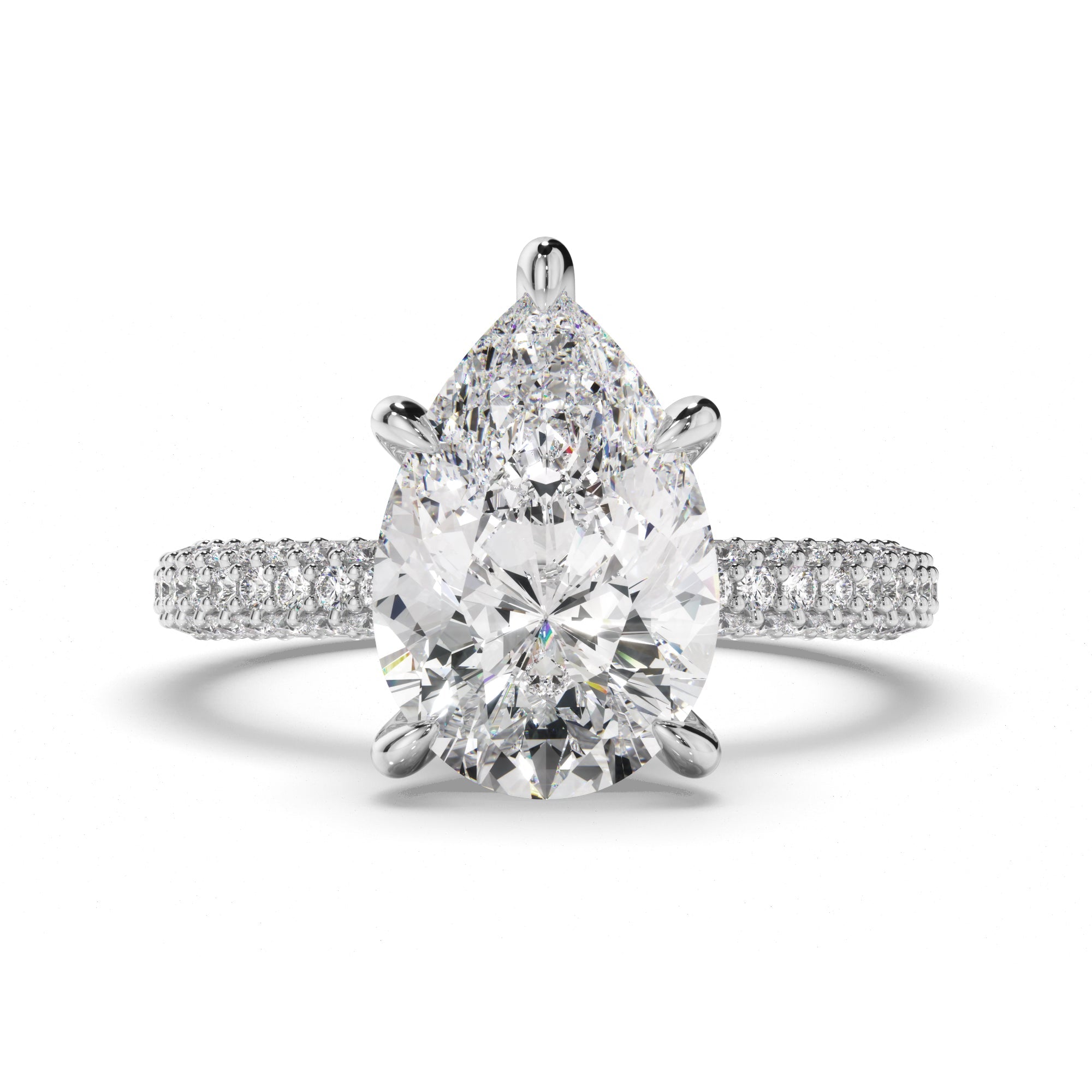 Pear Cut Diamond Engagement Ring with Diamond Sides