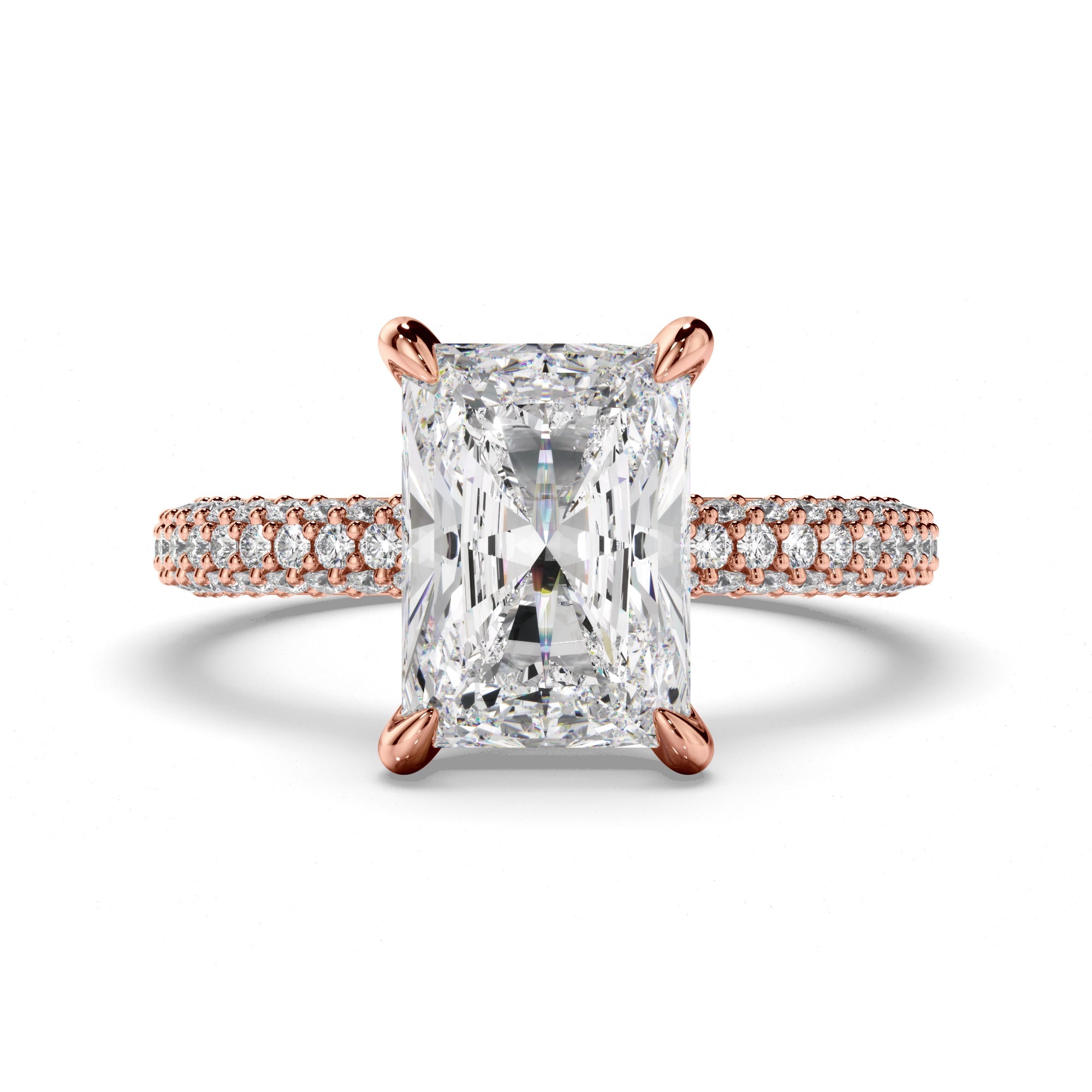 Radiant Cut Diamond Engagement Ring with Diamond Sides