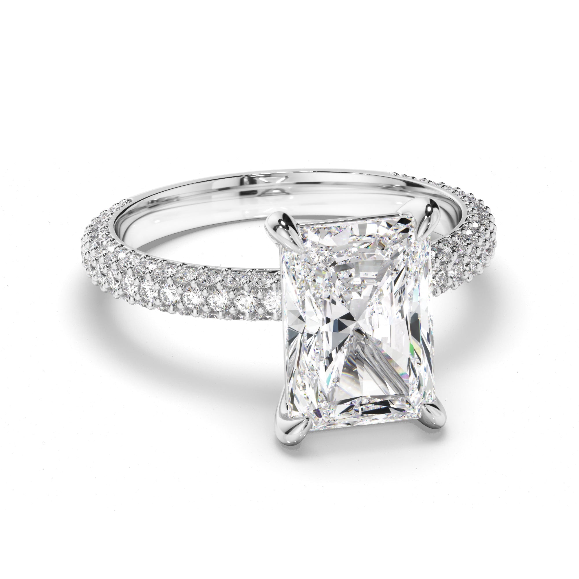 Radiant Cut Diamond Engagement Ring with Diamond Sides