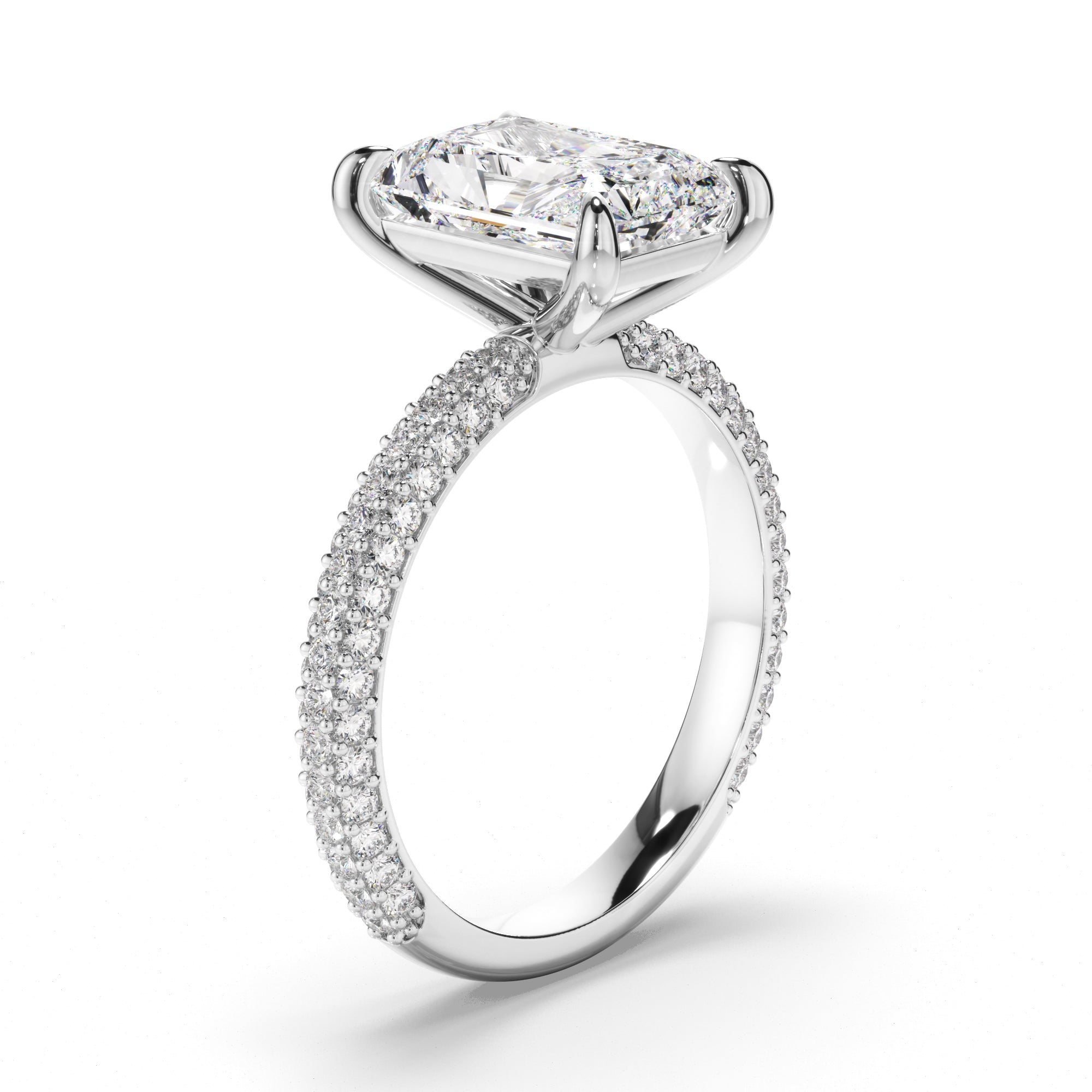 Radiant Cut Diamond Engagement Ring with Diamond Sides