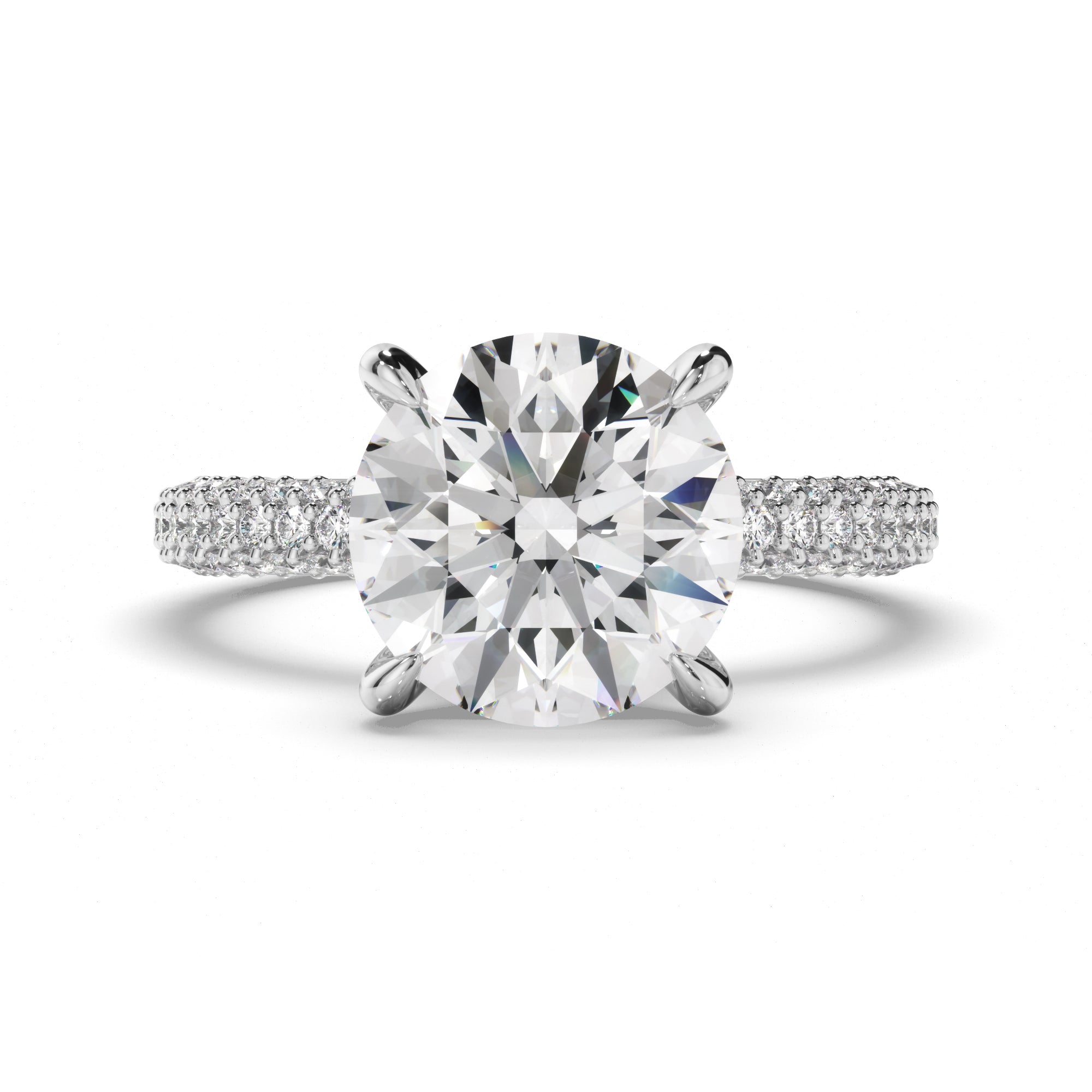 Round Brilliant Cut Diamond Engagement Ring with Diamond Sides