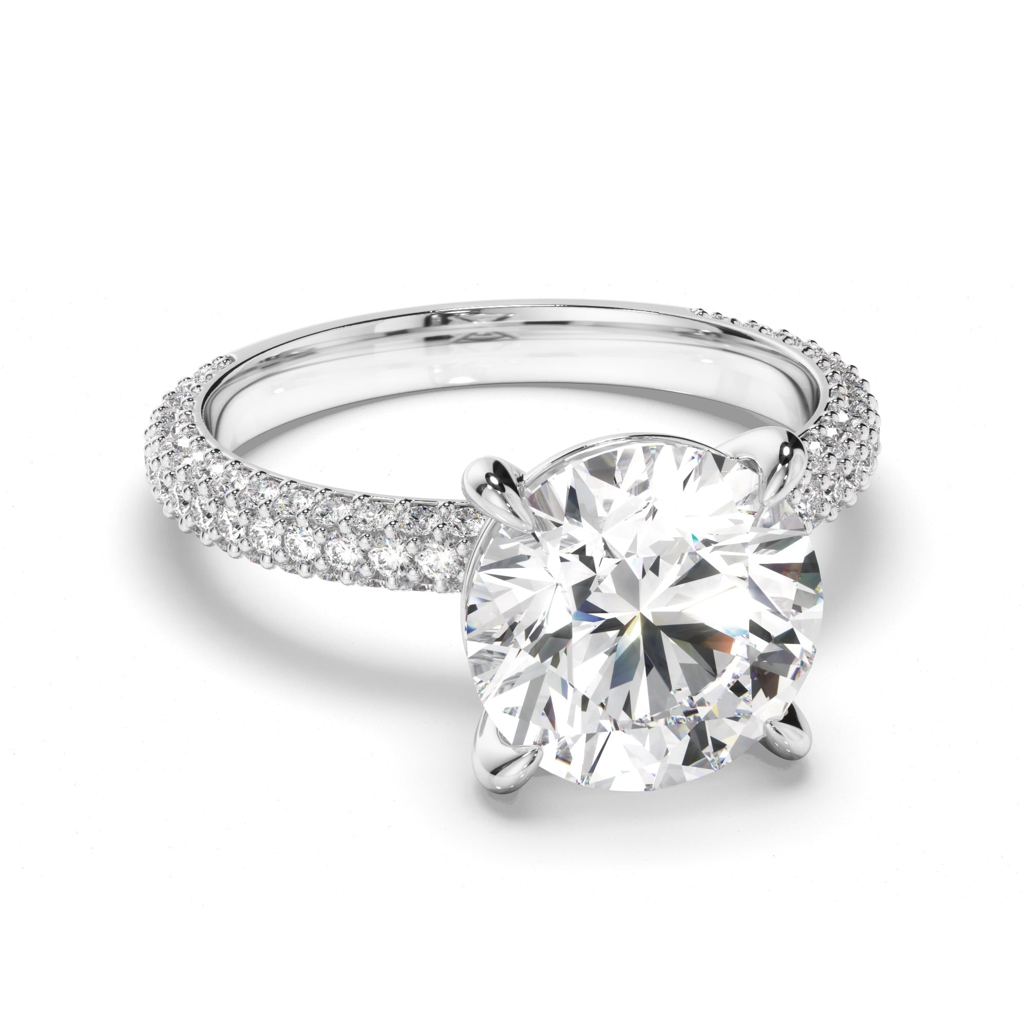Round Brilliant Cut Diamond Engagement Ring with Diamond Sides