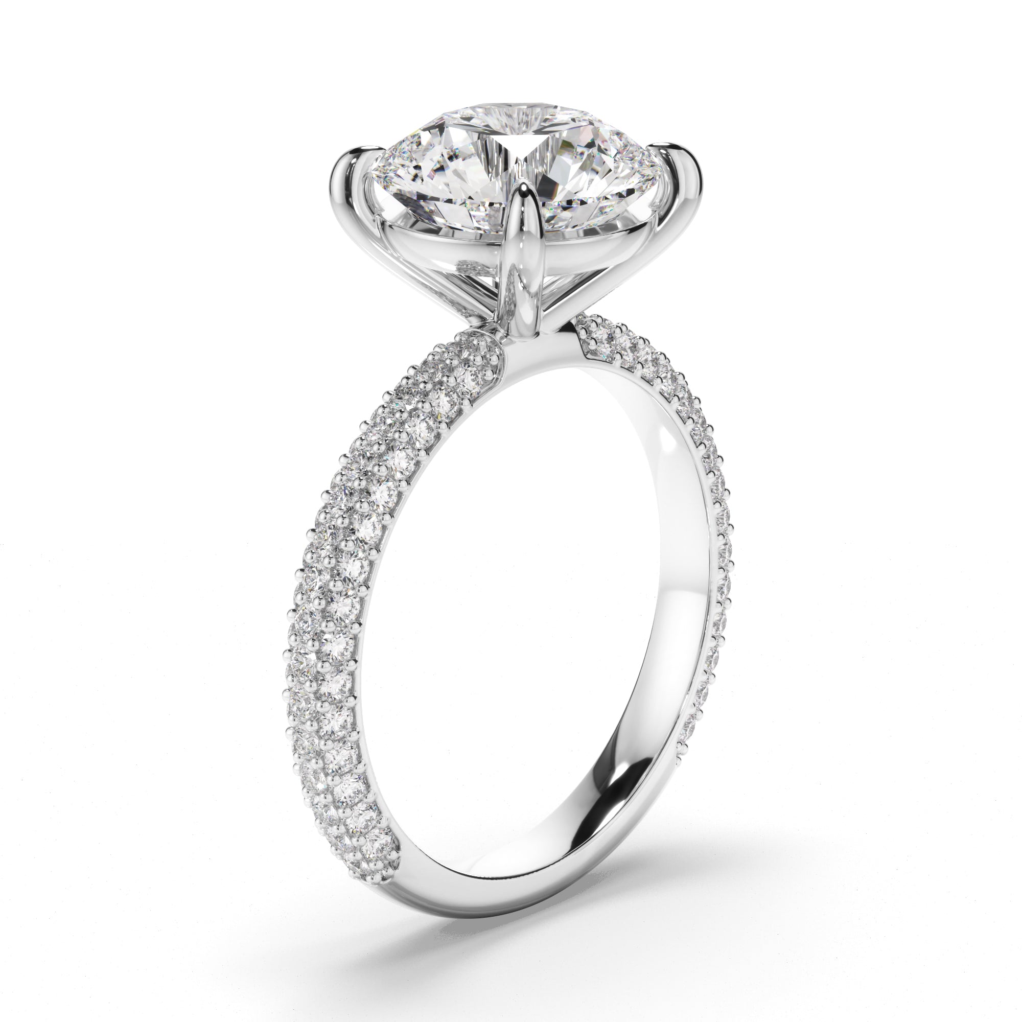 Round Brilliant Cut Diamond Engagement Ring with Diamond Sides