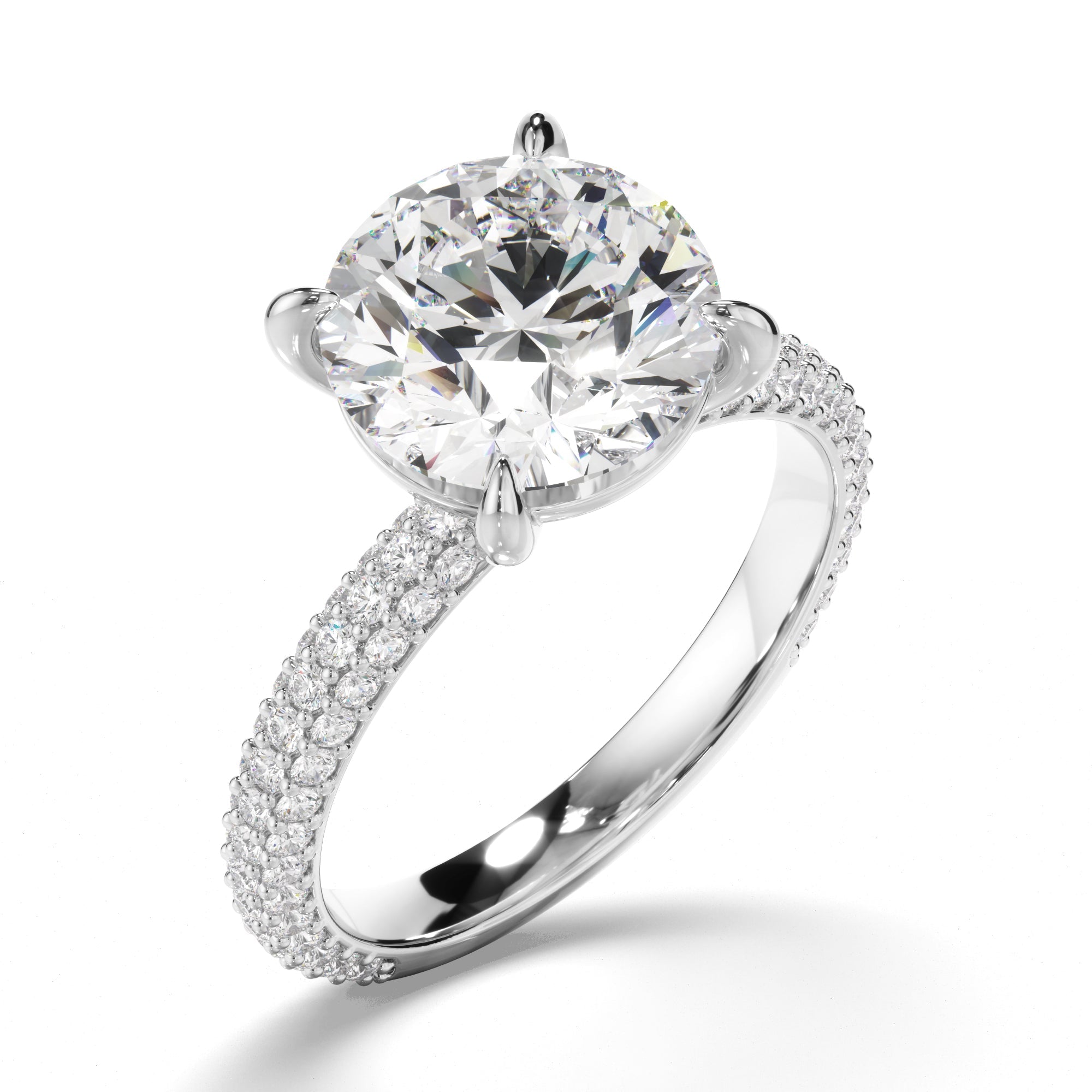 Round Brilliant Cut Diamond Engagement Ring with Diamond Sides