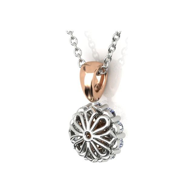 18ct White & Rose Gold Cognac Diamond Halo Pendant