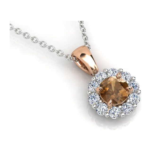 18ct White & Rose Gold Cognac Diamond Halo Pendant