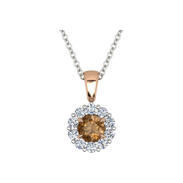 18ct White & Rose Gold Cognac Diamond Halo Pendant