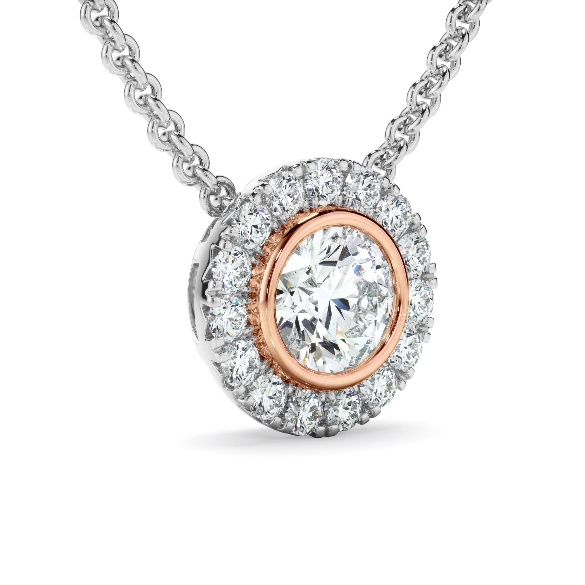 0.70ct Round Brilliant Cut Lab Grown Diamond Halo Necklet