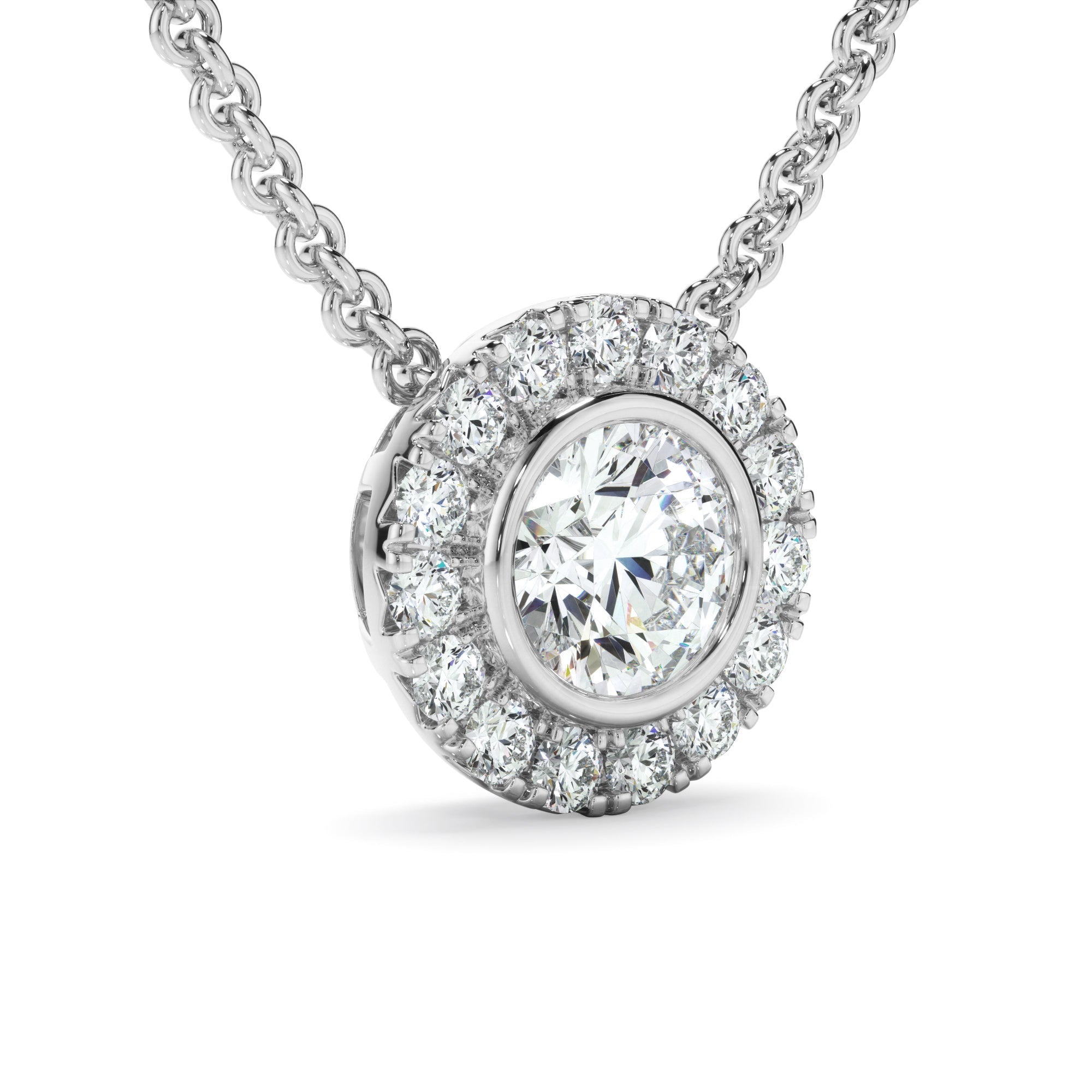 0.70ct Round Brilliant Cut Lab Grown Diamond Halo Necklet