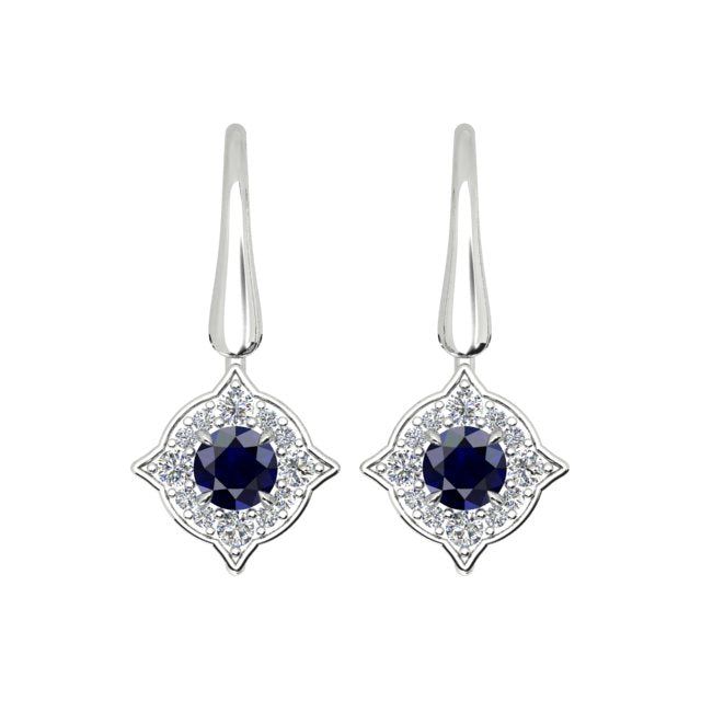 18ct White Gold Sapphire & Diamond Drop Earrings