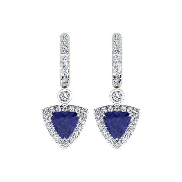18ct White Gold Tanzanite & Diamond Drop Earrings