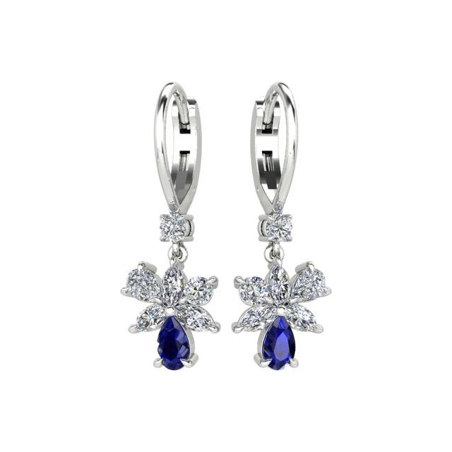 18ct White Gold Sapphire & Diamond Floral Drop Earrings