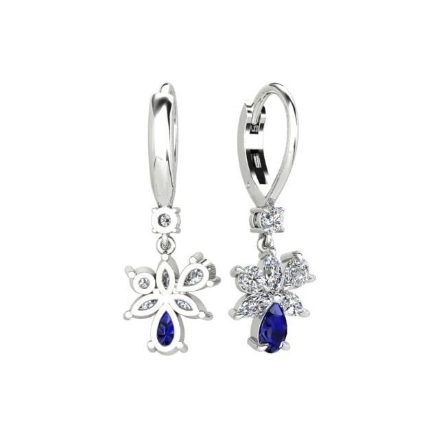 18ct White Gold Sapphire & Diamond Floral Drop Earrings