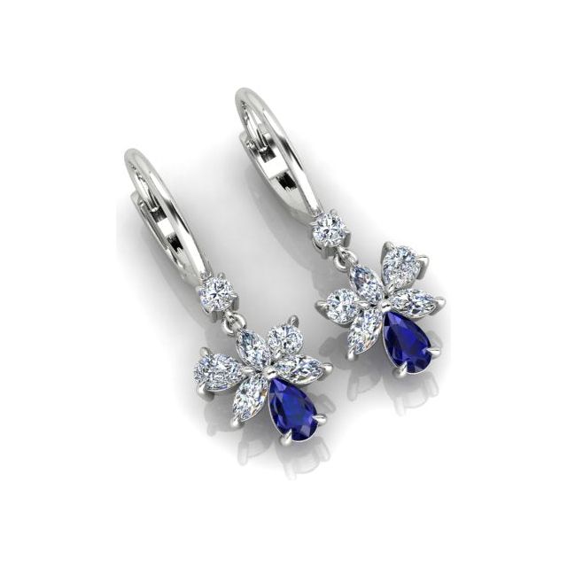 18ct White Gold Sapphire & Diamond Floral Drop Earrings